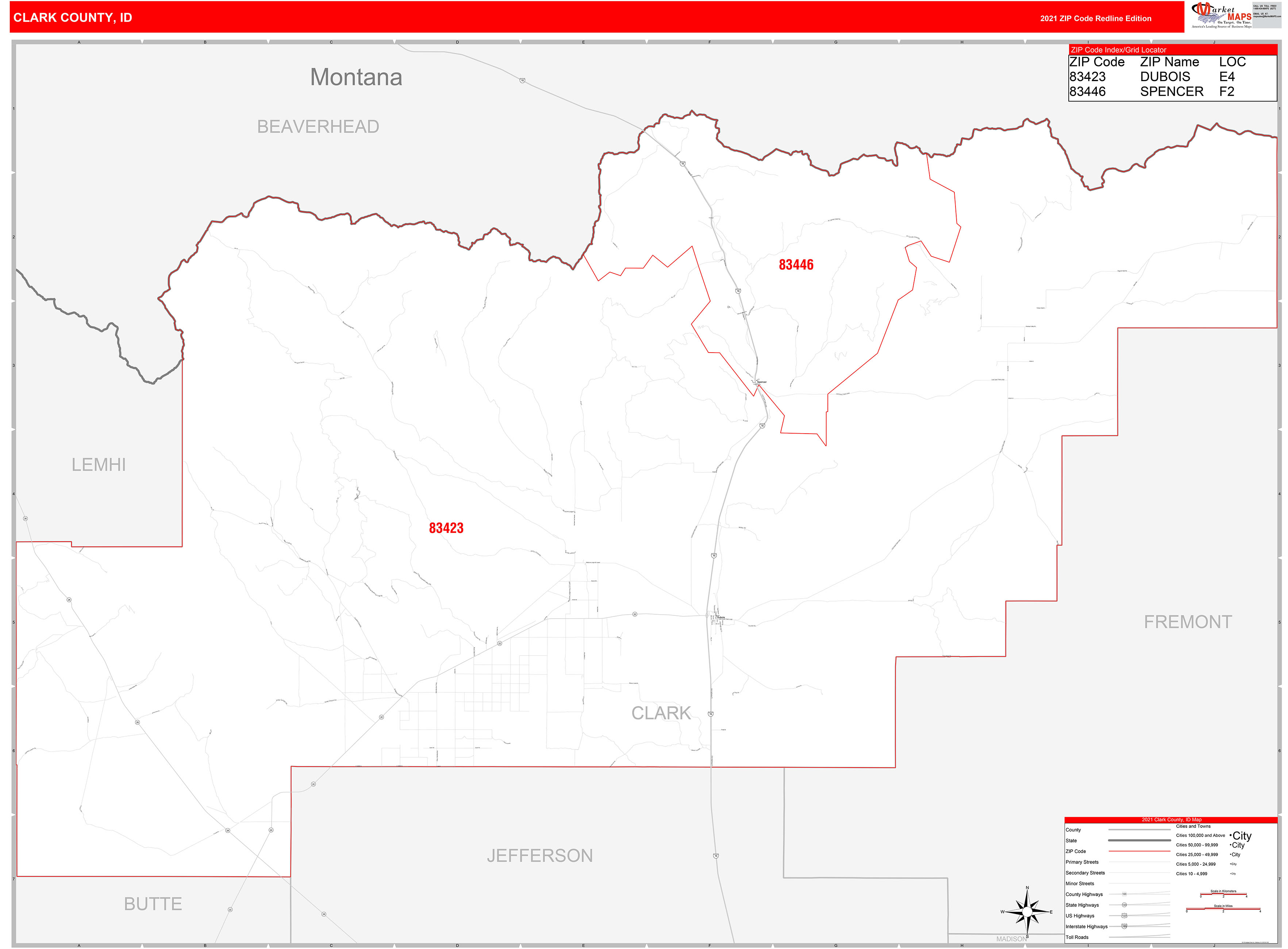 Clark County Id Zip Code Wall Map Red Line Style By Marketmaps Mapsales