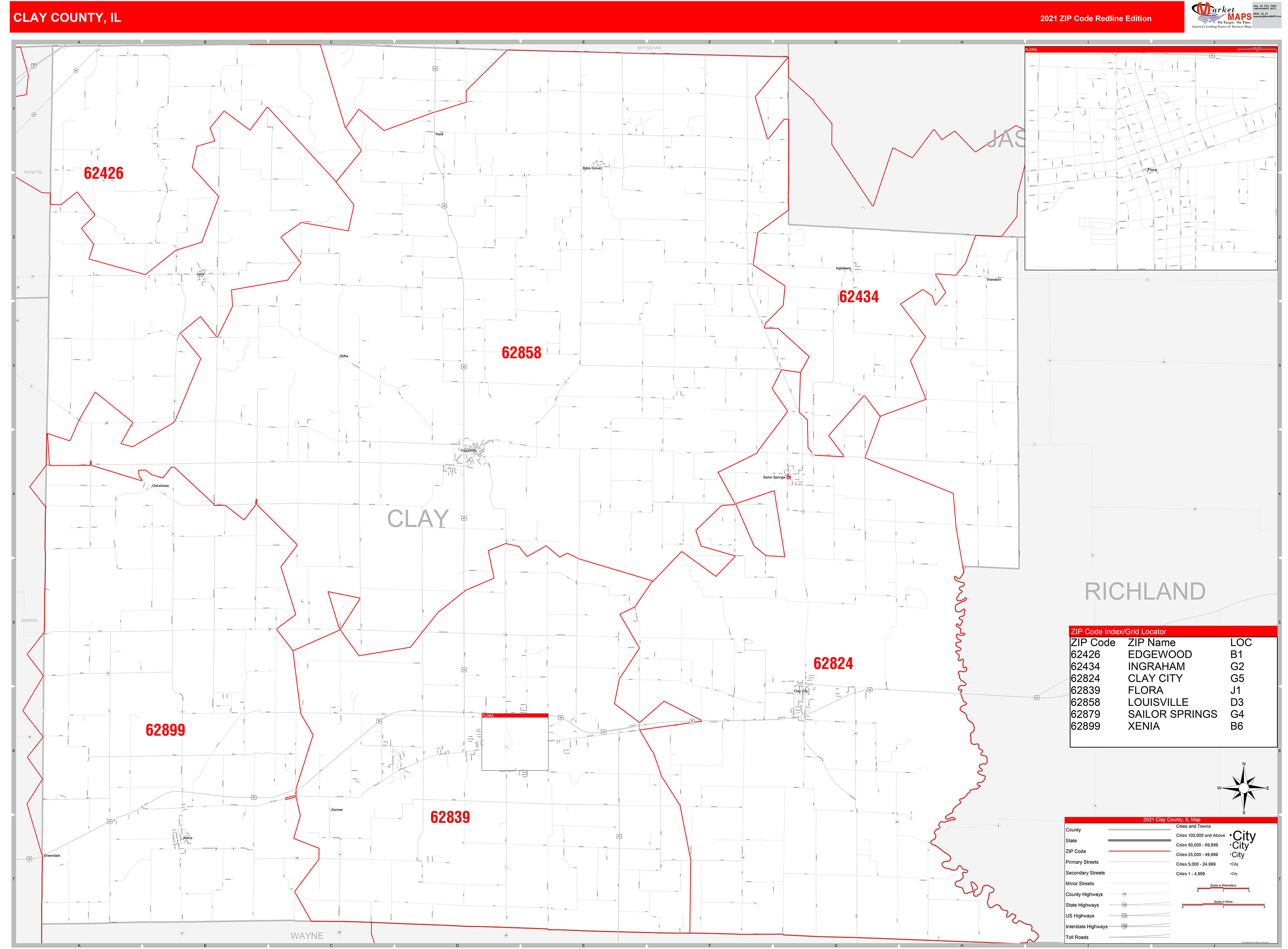 clay-county-il-zip-code-wall-map-red-line-style-by-marketmaps