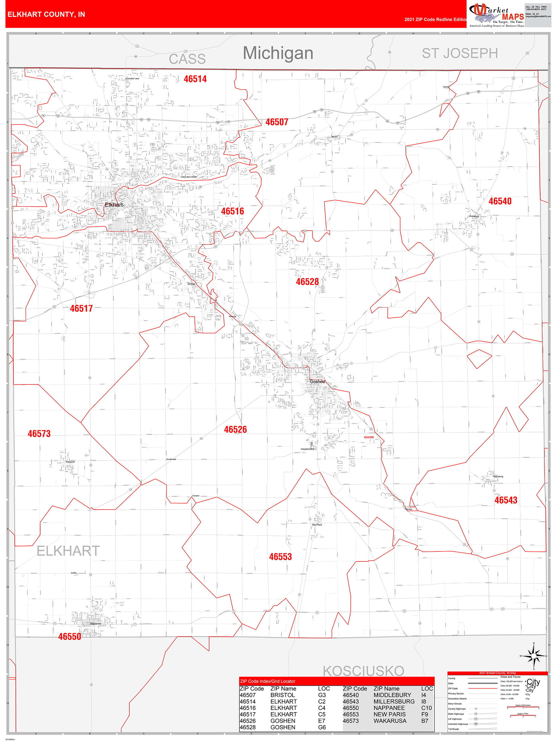elkhart-county-in-zip-code-wall-map-red-line-style-by-marketmaps