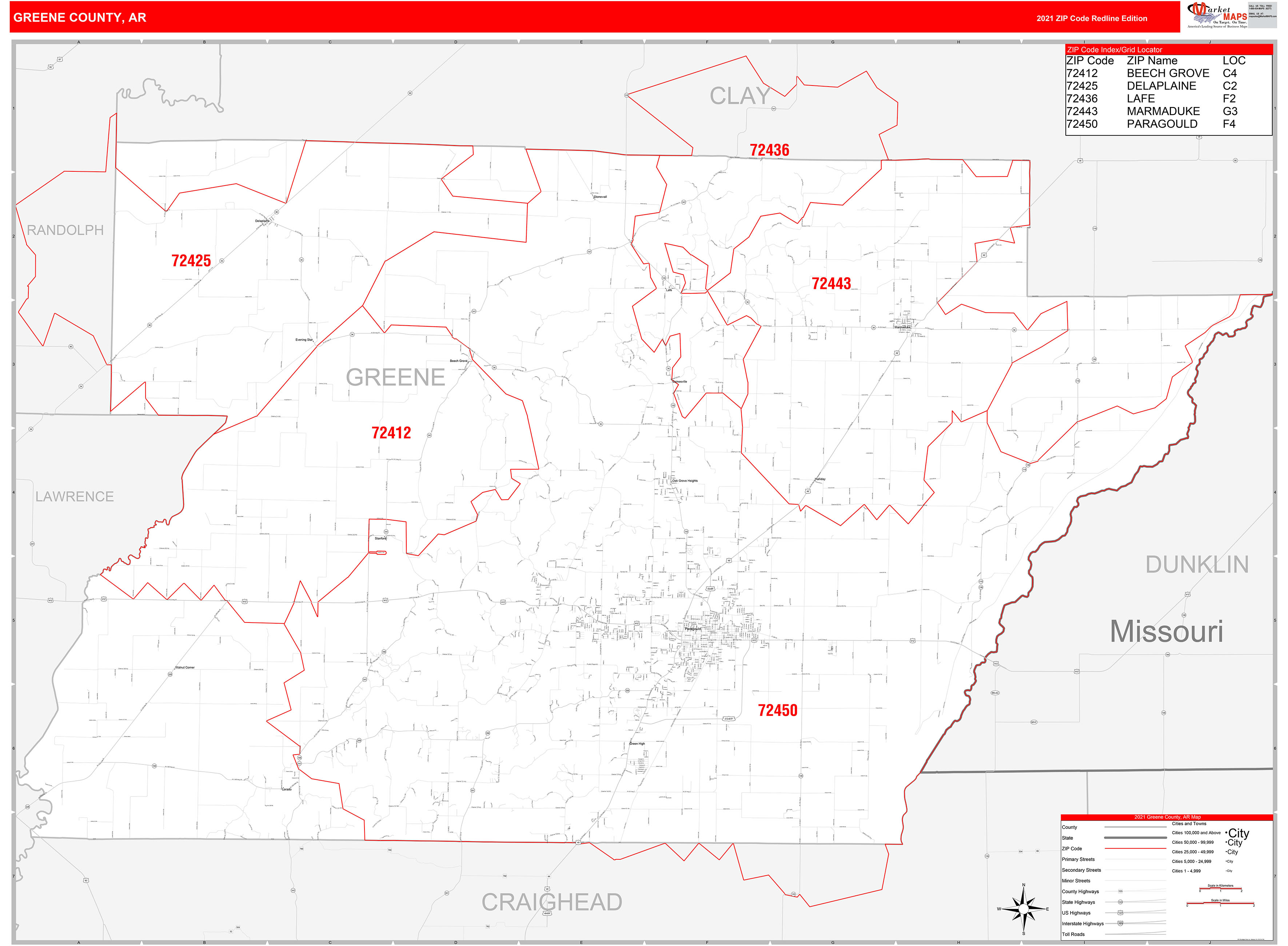 Greene County Tn Zip Code Wall Map Red Line Style By Marketmaps Cc3