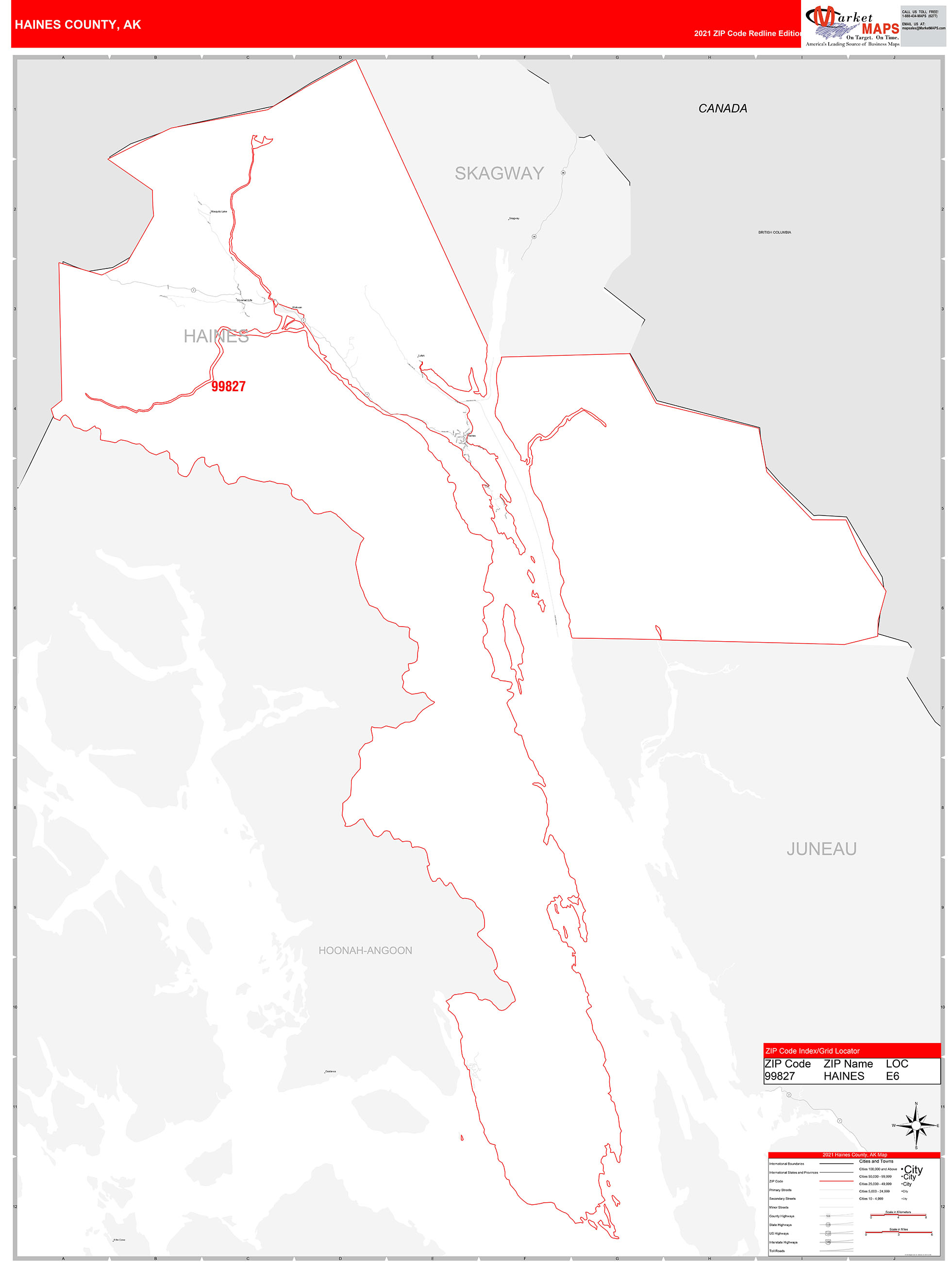 Haines County, AK Zip Code Wall Map Red Line Style by MarketMAPS