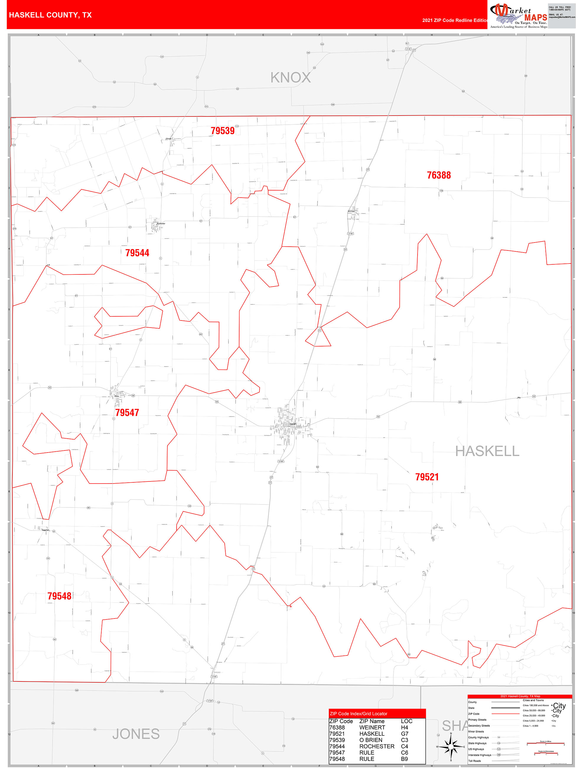 Haskell County Tx Zip Code Wall Map Red Line Style By Marketmaps
