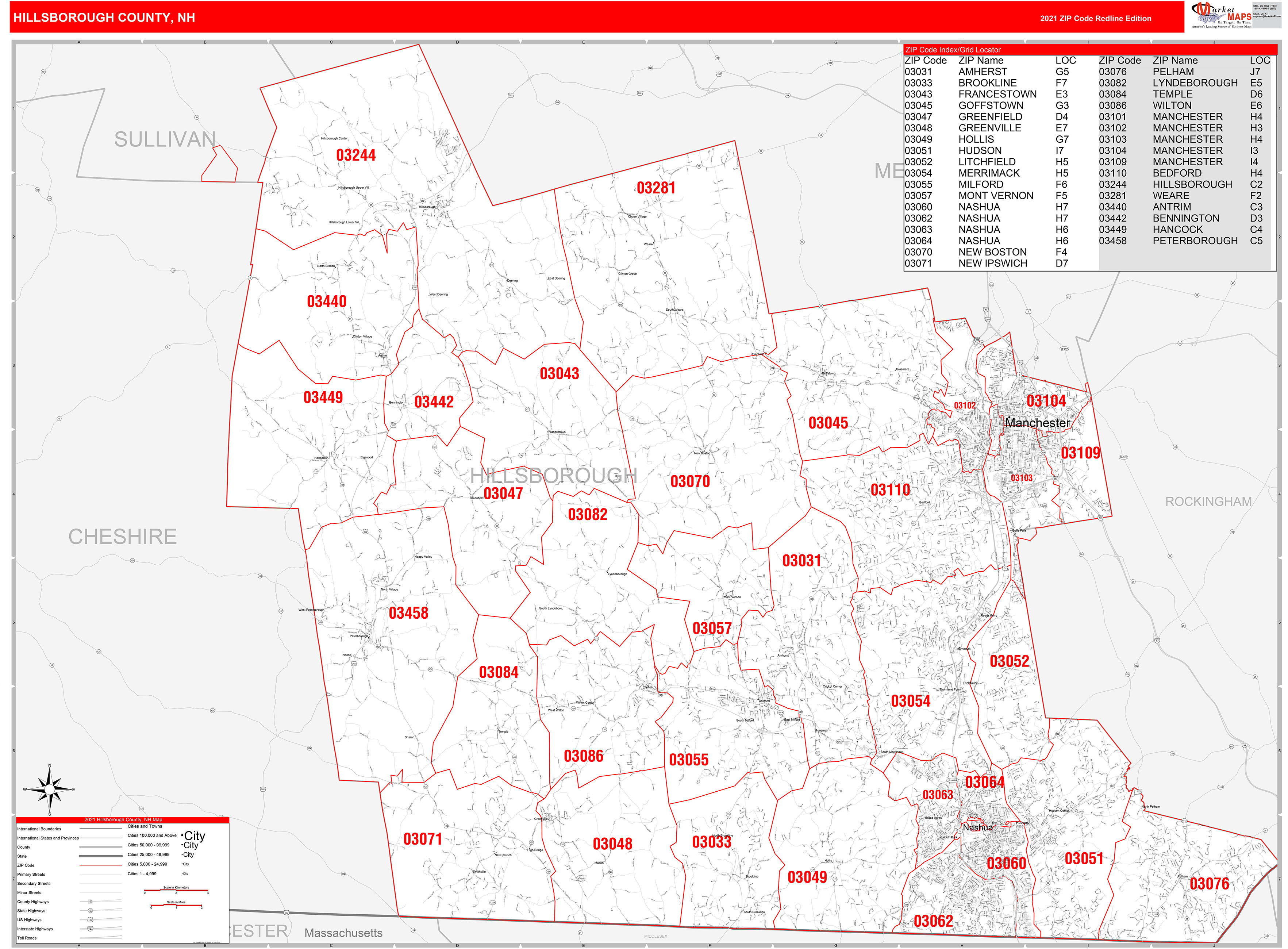 Hillsborough County NH Zip Code Wall Map Red Line Style By MarketMAPS hillsborough-county-nh-zip-code-wall-map-red-line-style-by-marketmaps
