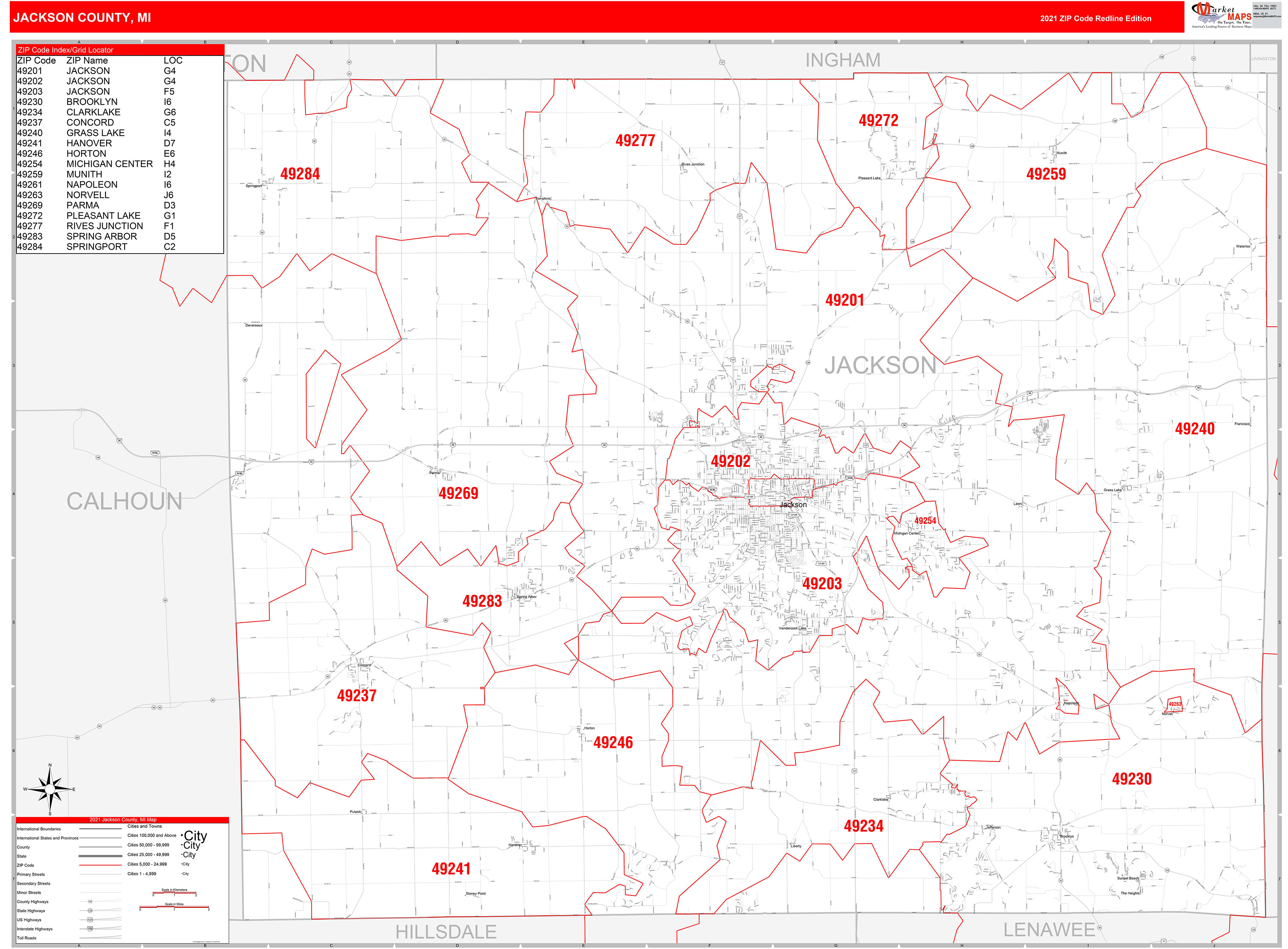 Jackson County Mi Zip Code Wall Map Premium Style By Marketmaps Images and Photos finder