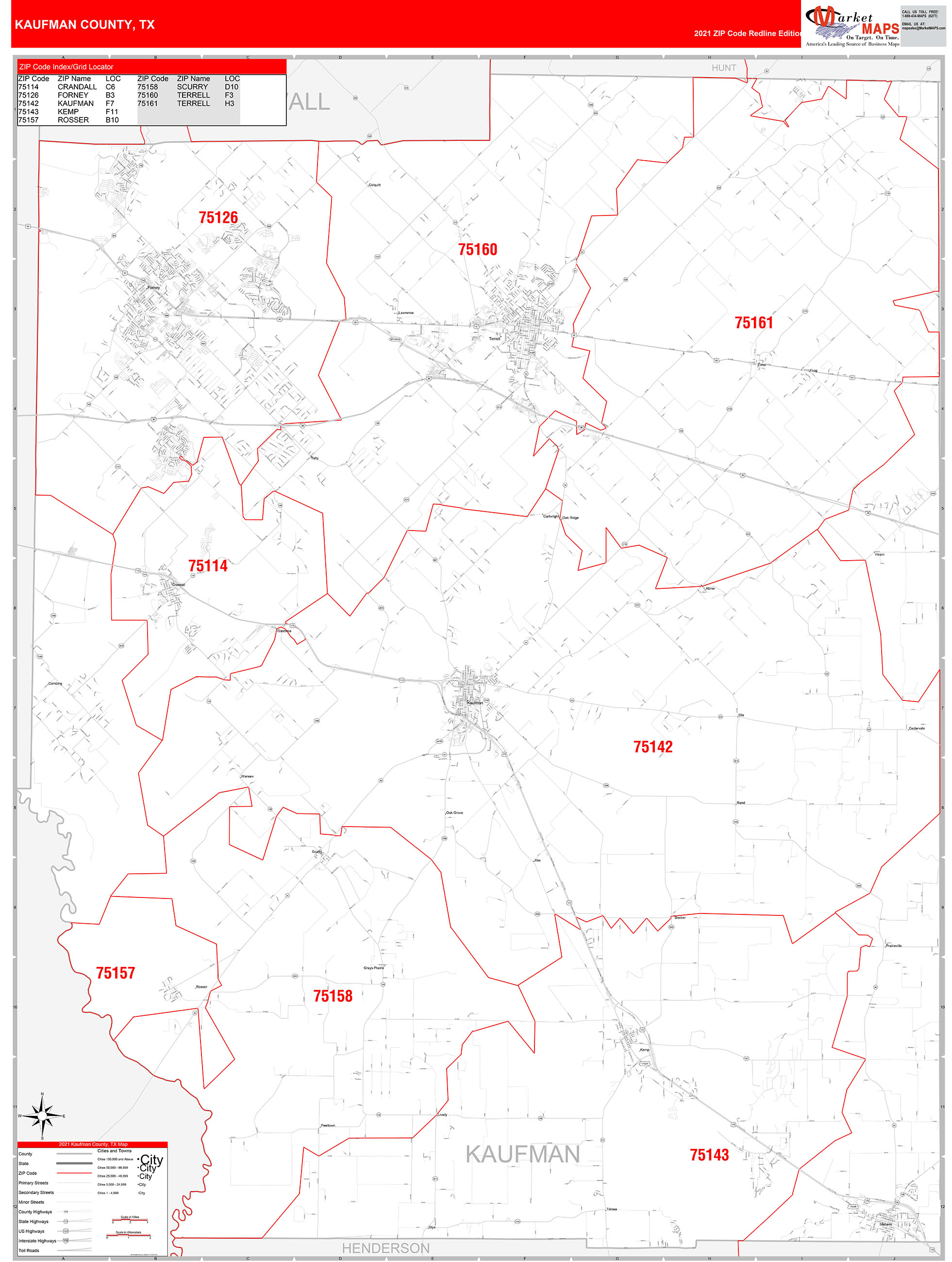 Kaufman County Tx Zip Code Wall Map Red Line Style By Marketmaps