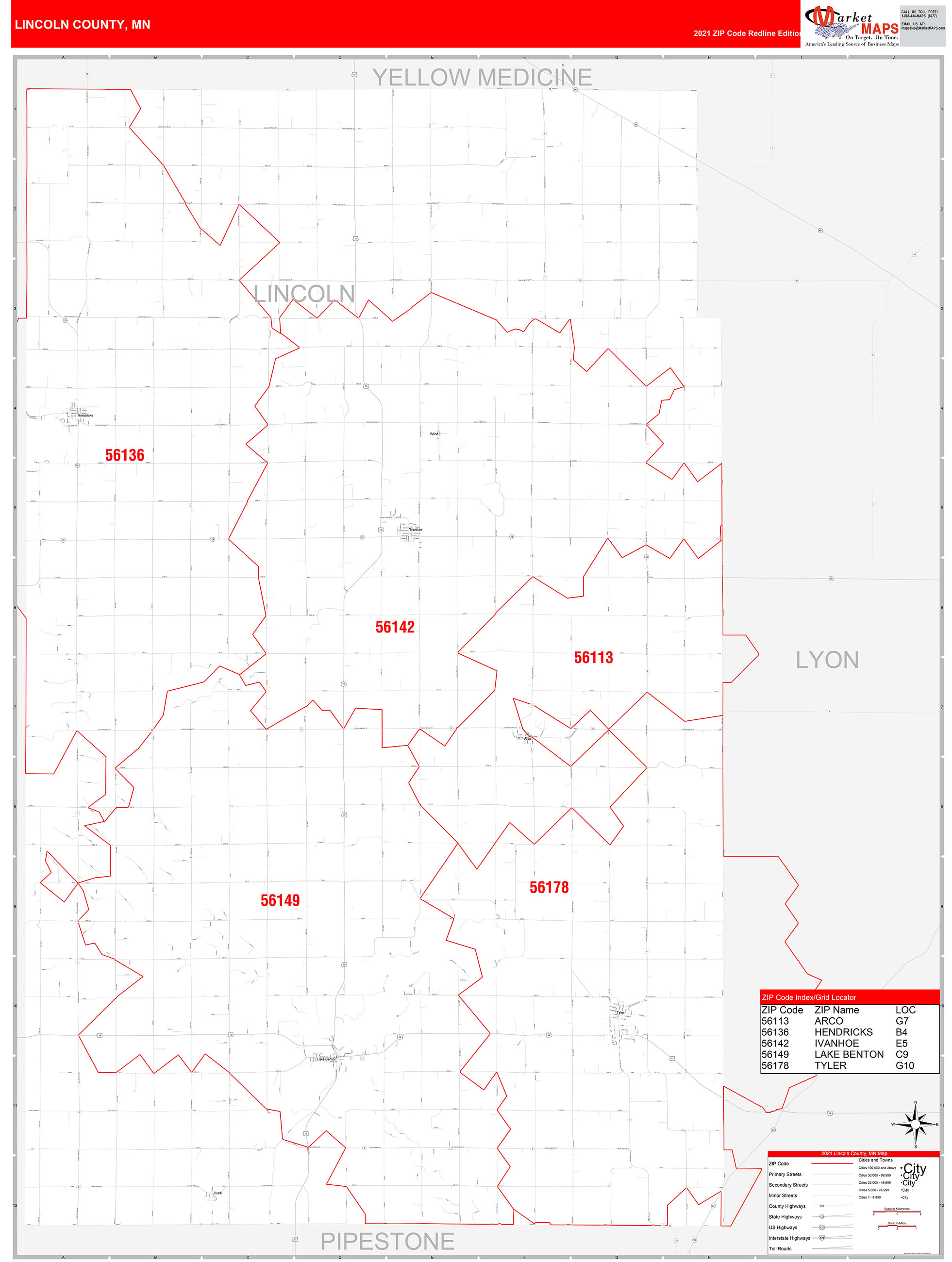 Lincoln County Or Zip Code Wall Map Red Line Style By Marketmaps