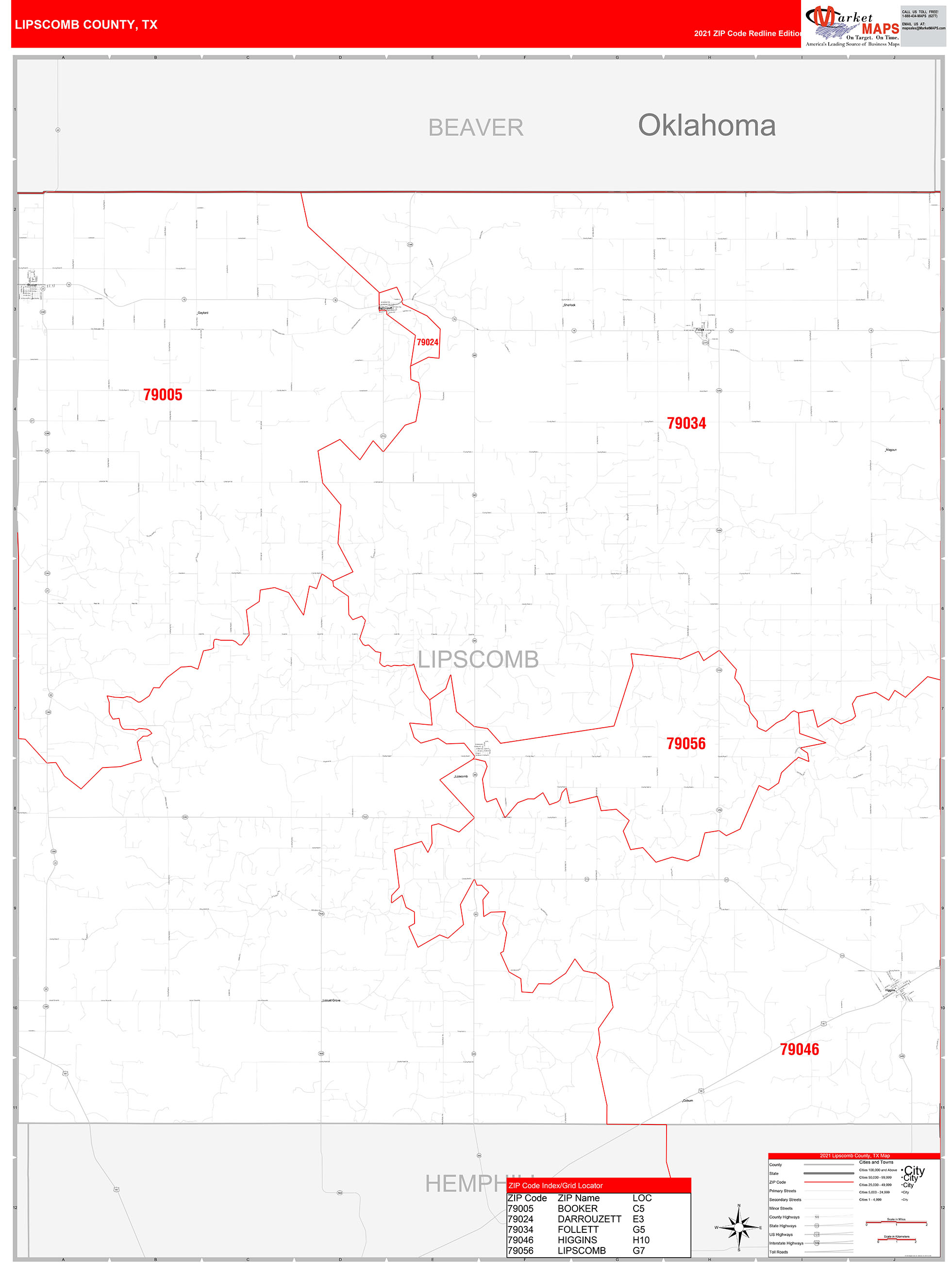 County, TX Zip Code Wall Map Red Line Style by MarketMAPS