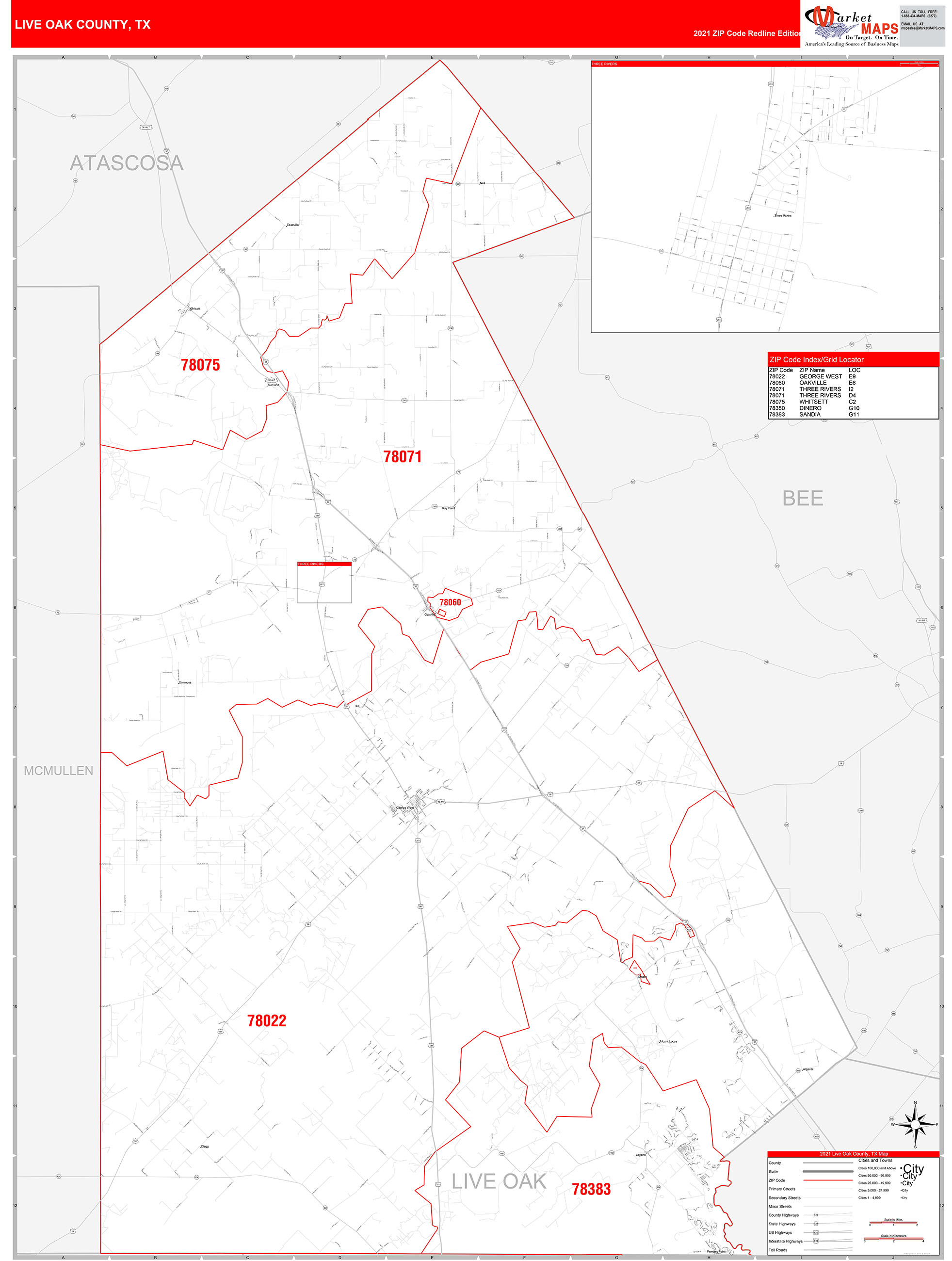Live Oak County Jail Mugshots Live Oak County, TX Zip Code Wall Map Red Line Style by MarketMAPS