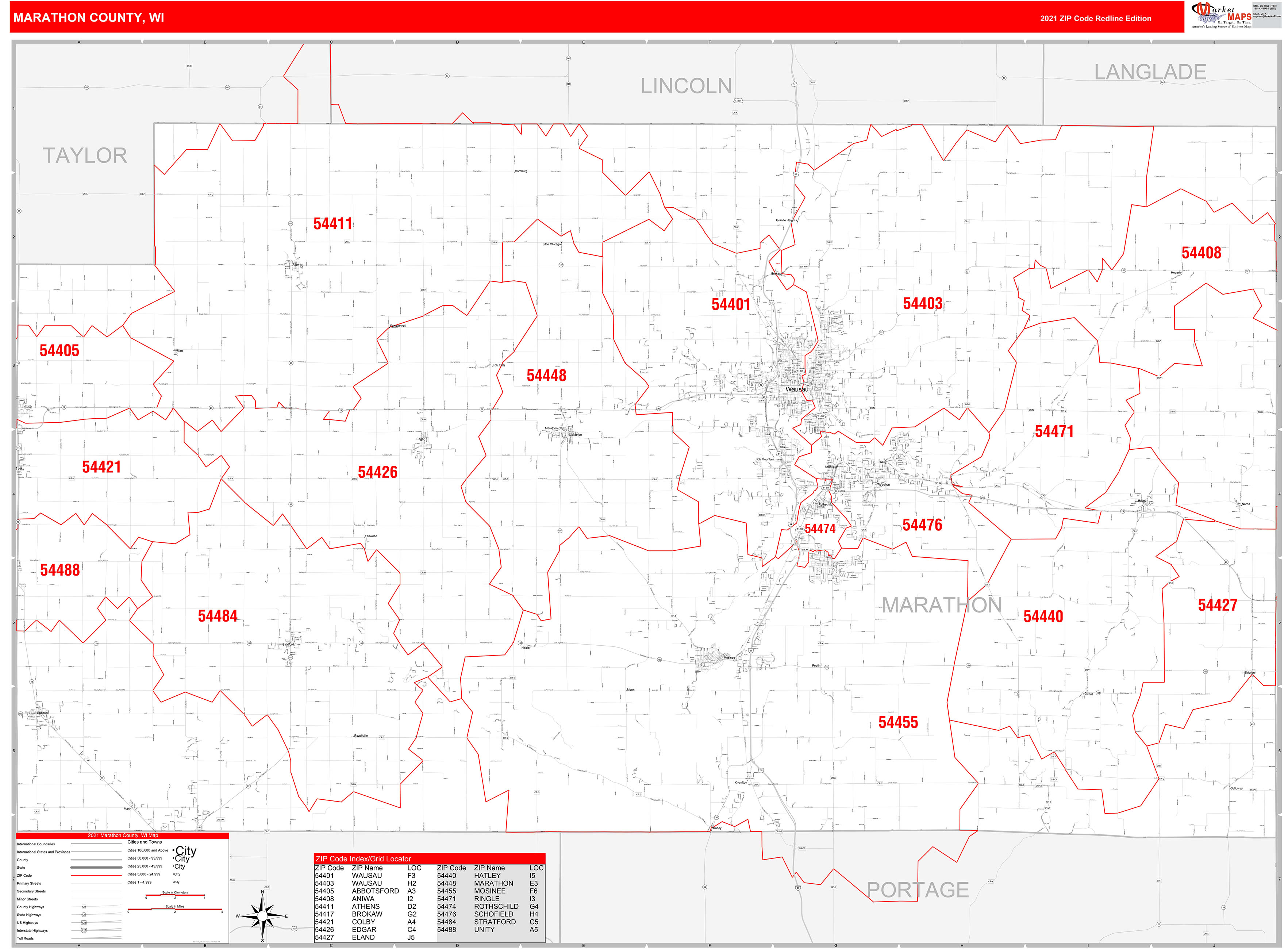 marathon-county-wi-zip-code-wall-map-red-line-style-by-marketmaps