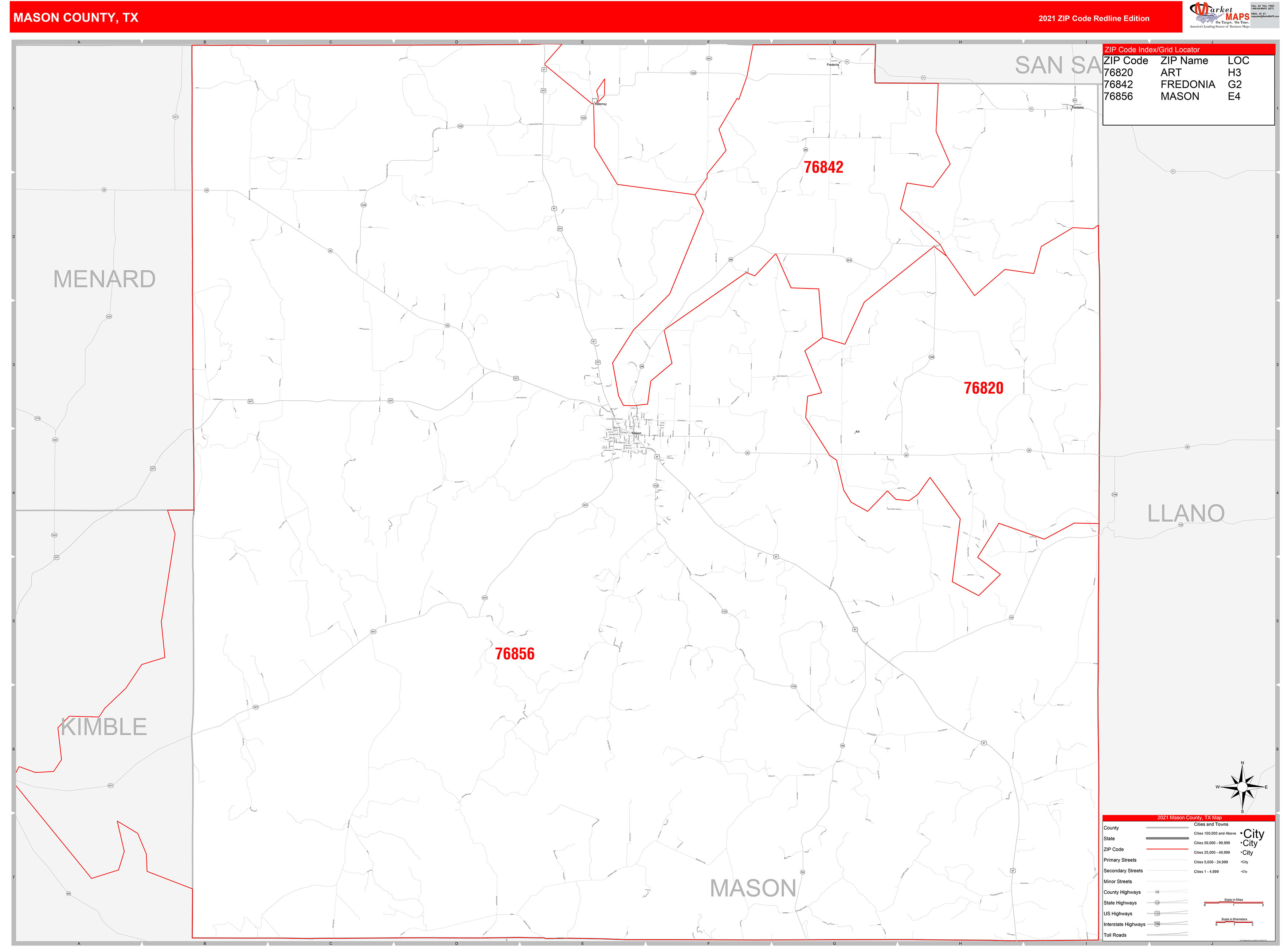 Mason County Tx Zip Code Wall Map Red Line Style By Marketmaps Mapsales