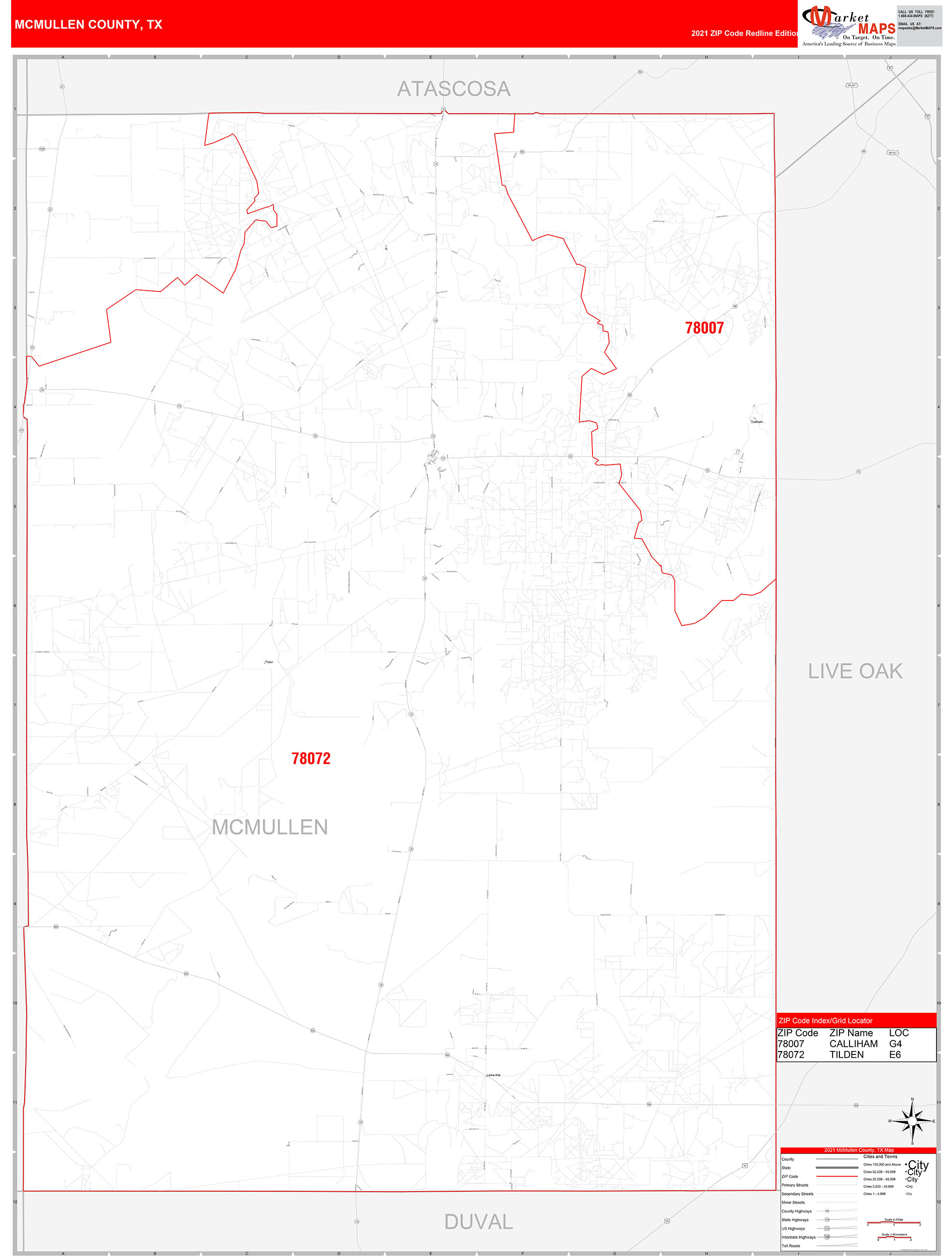 McMullen County, TX Zip Code Wall Map Red Line Style by MarketMAPS