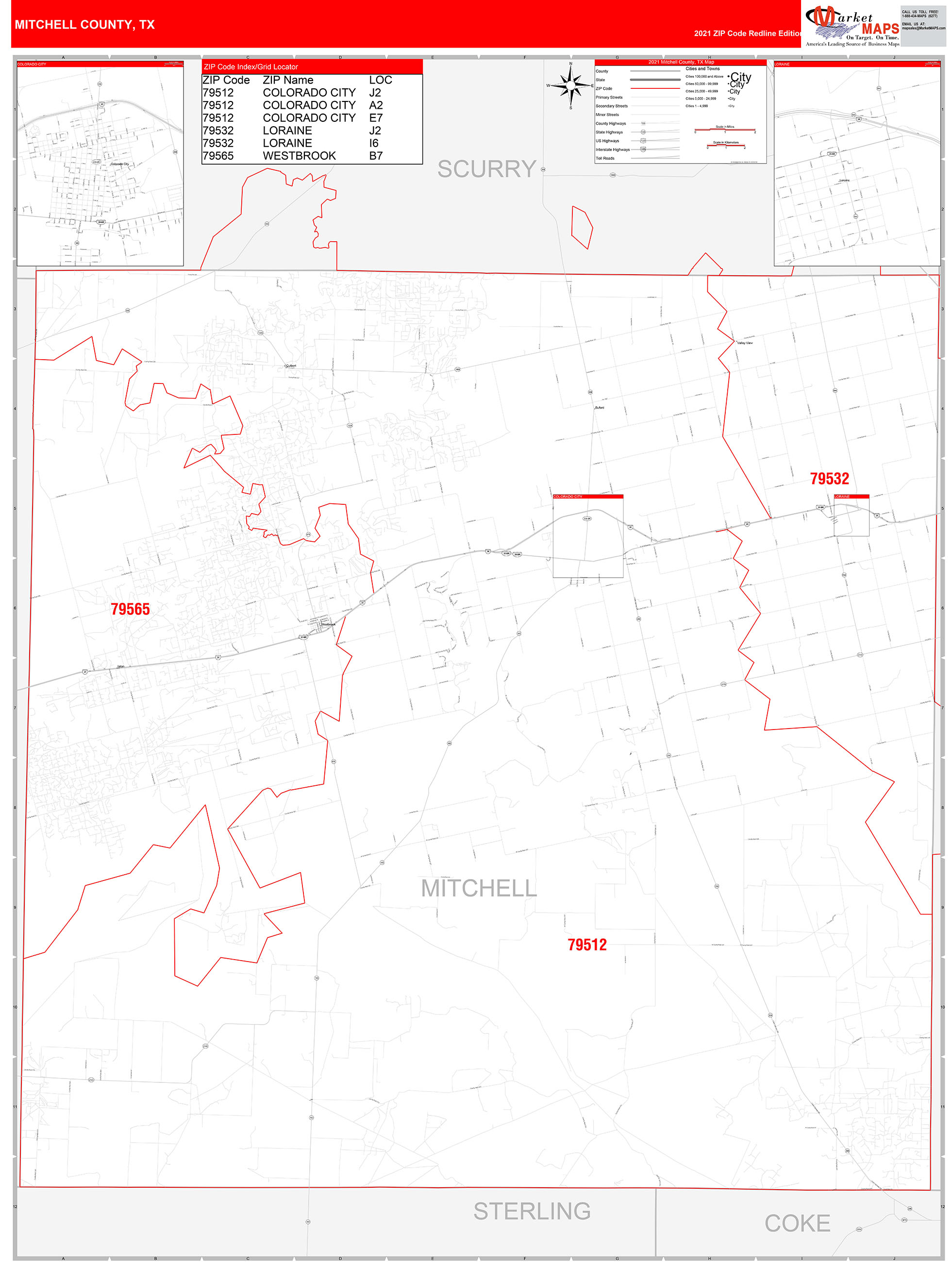 mitchell-county-tx-zip-code-wall-map-red-line-style-by-marketmaps
