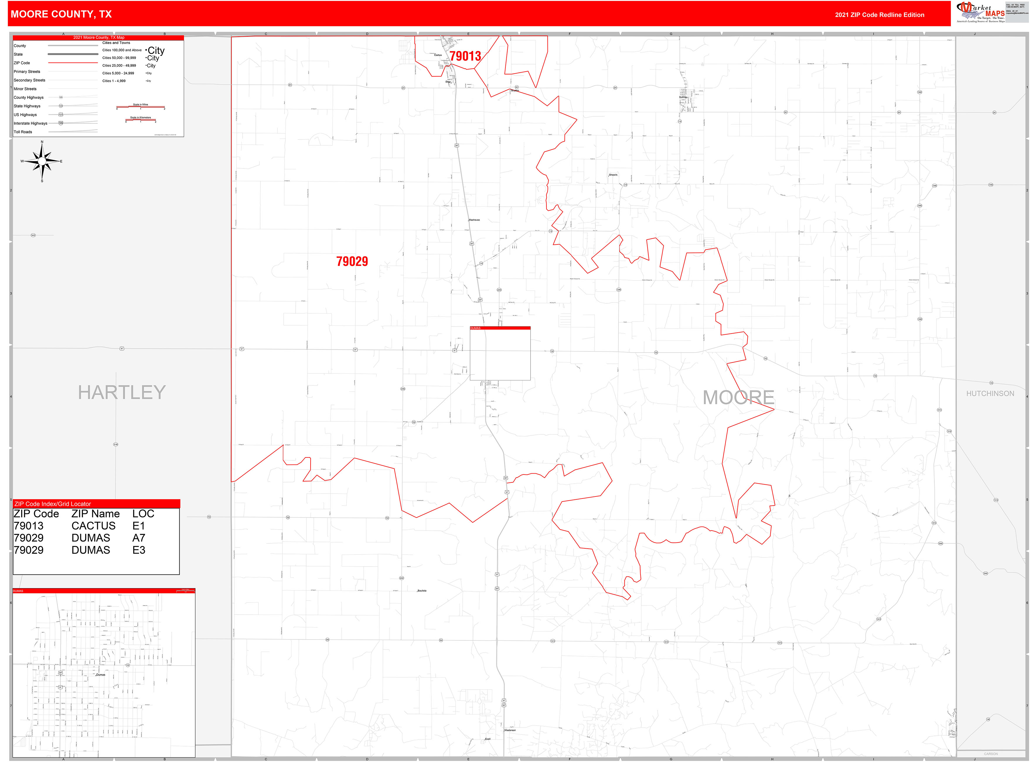 Moore County Tx Zip Code Wall Map Red Line Style By Marketmaps