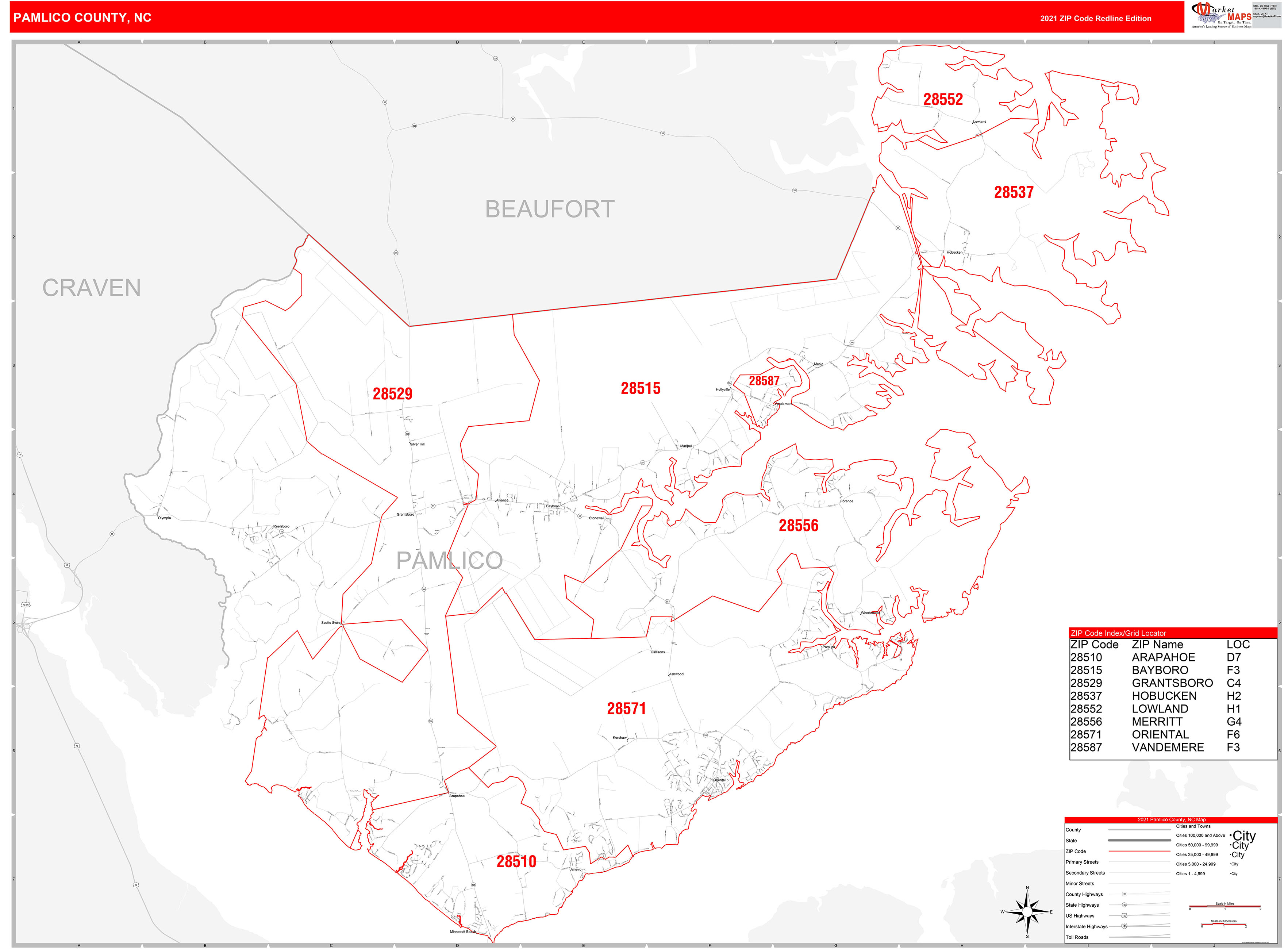 pamlico-county-nc-zip-code-wall-map-red-line-style-by-marketmaps