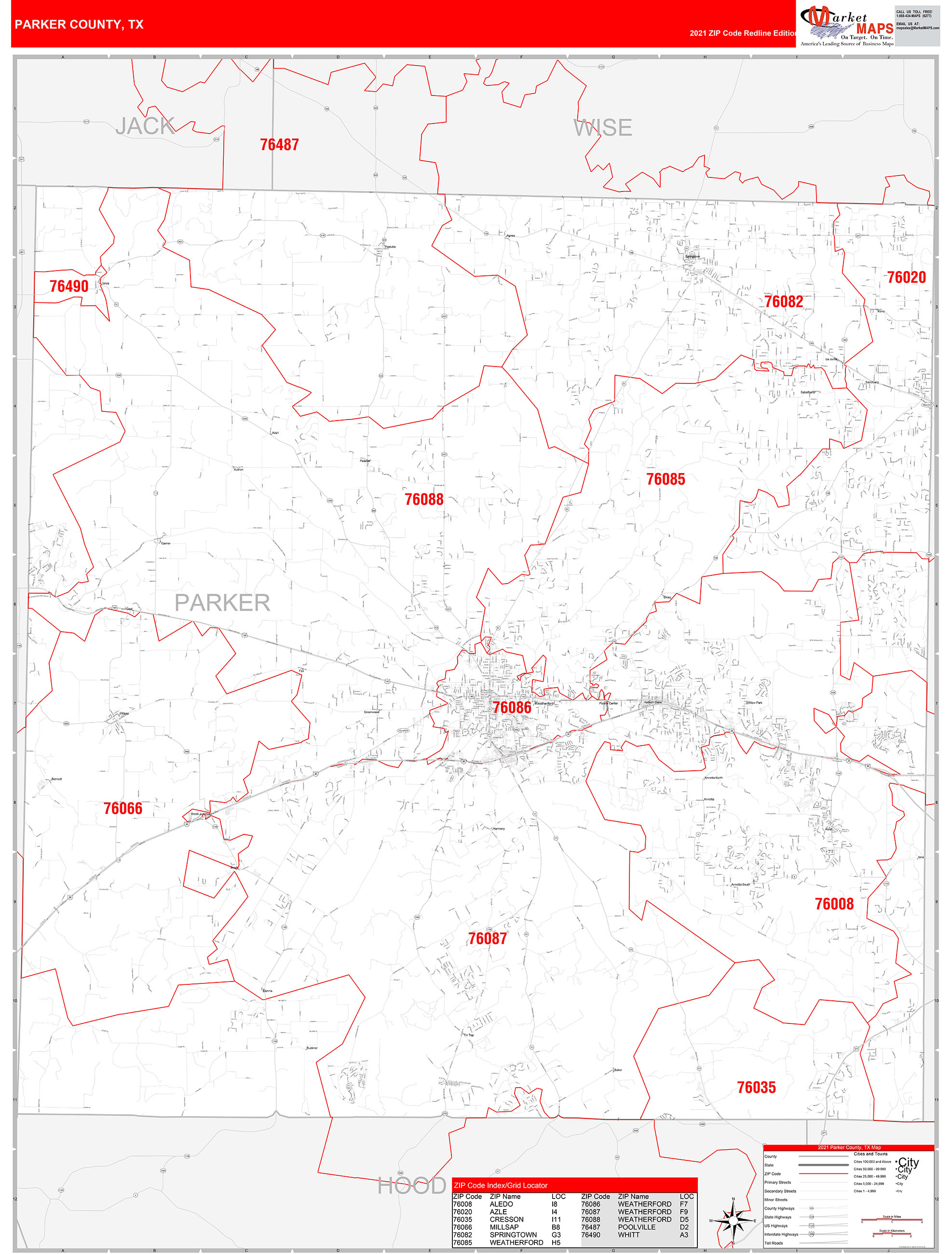 Parker County Tx Zip Code Wall Map Red Line Style By Marketmaps Mapsales