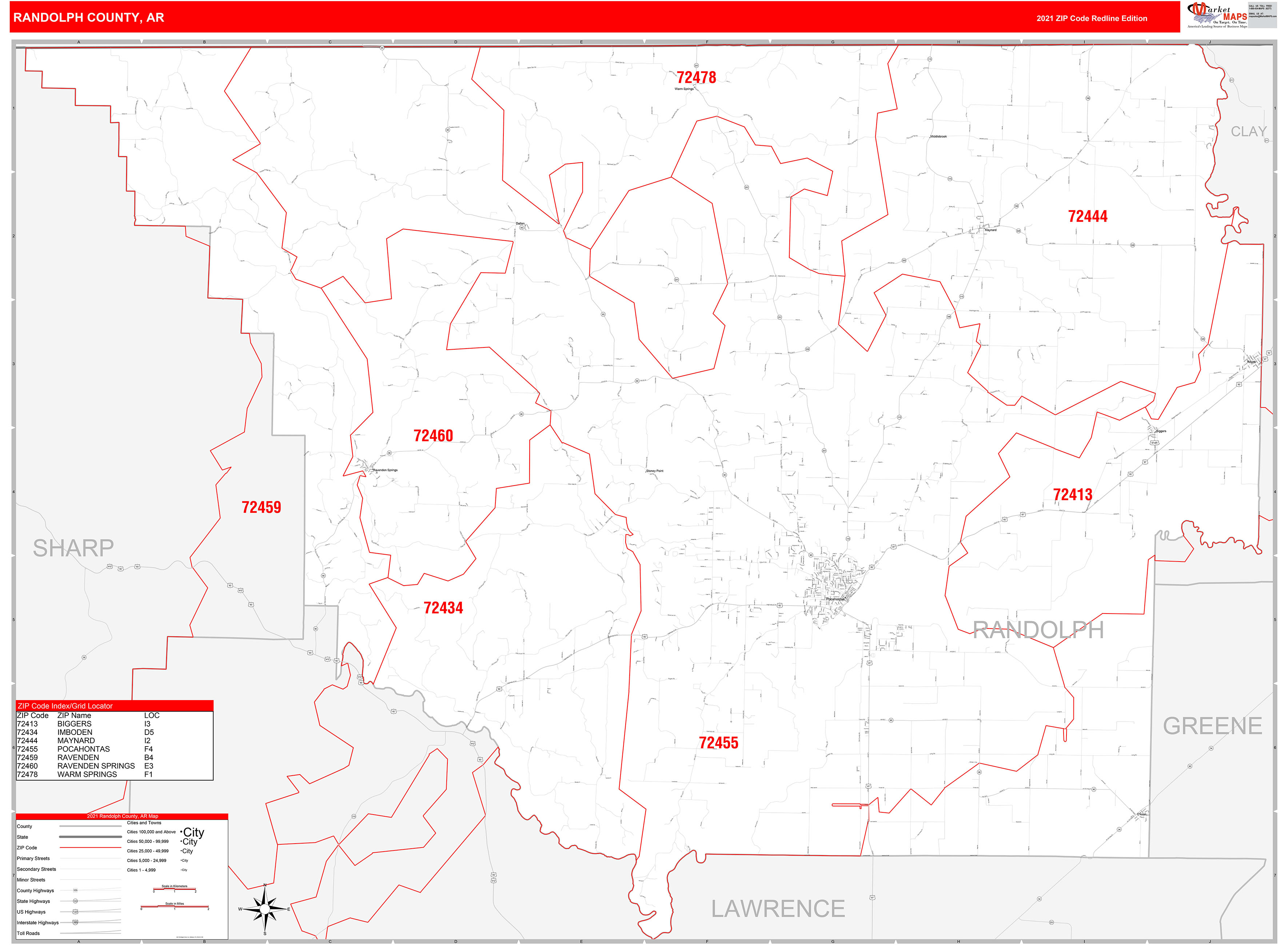Randolph County Ar Zip Code Wall Map Red Line Style By Marketmaps
