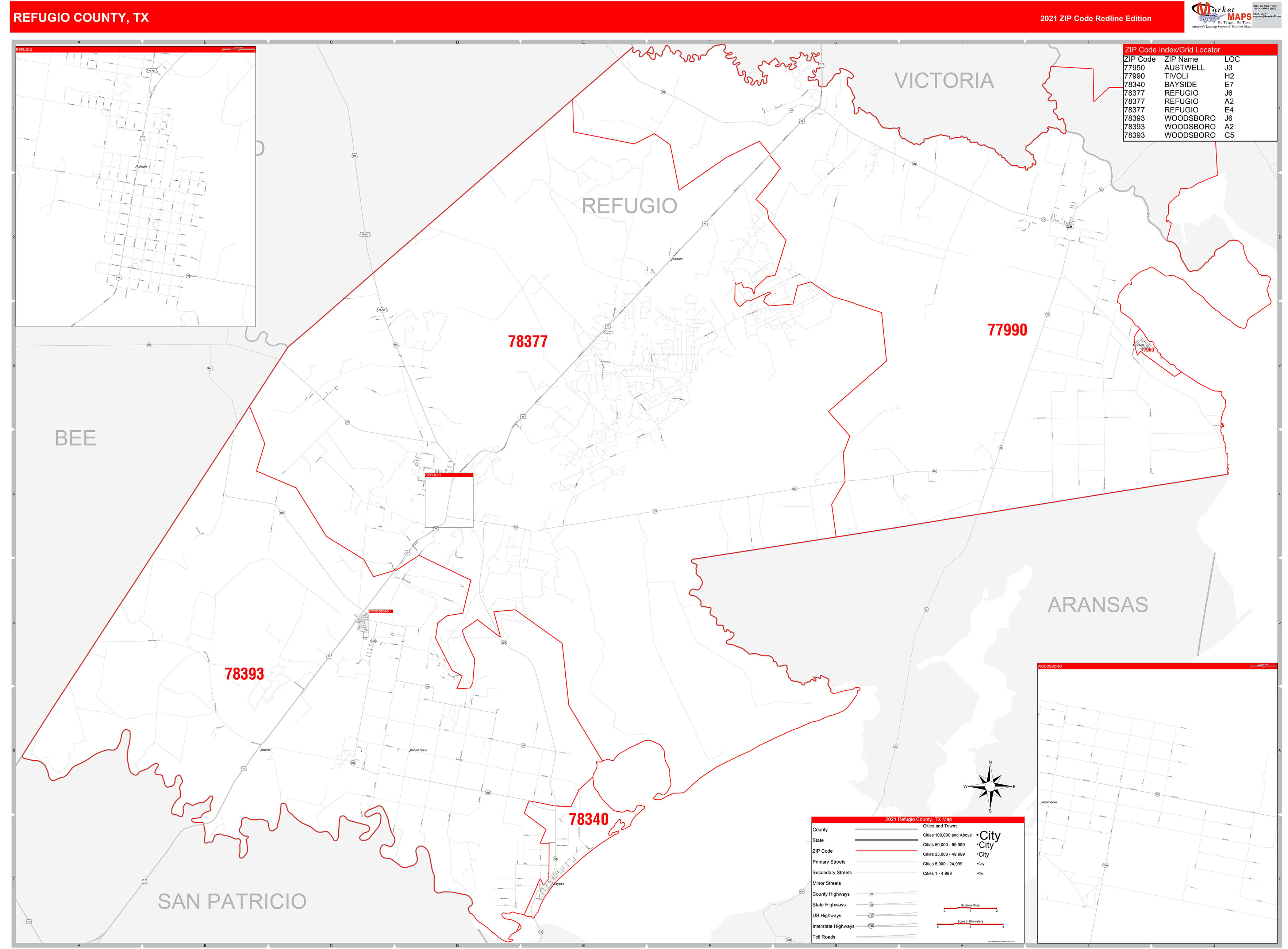Refugio County Mugshots Refugio County, TX Zip Code Wall Map Red Line Style by MarketMAPS