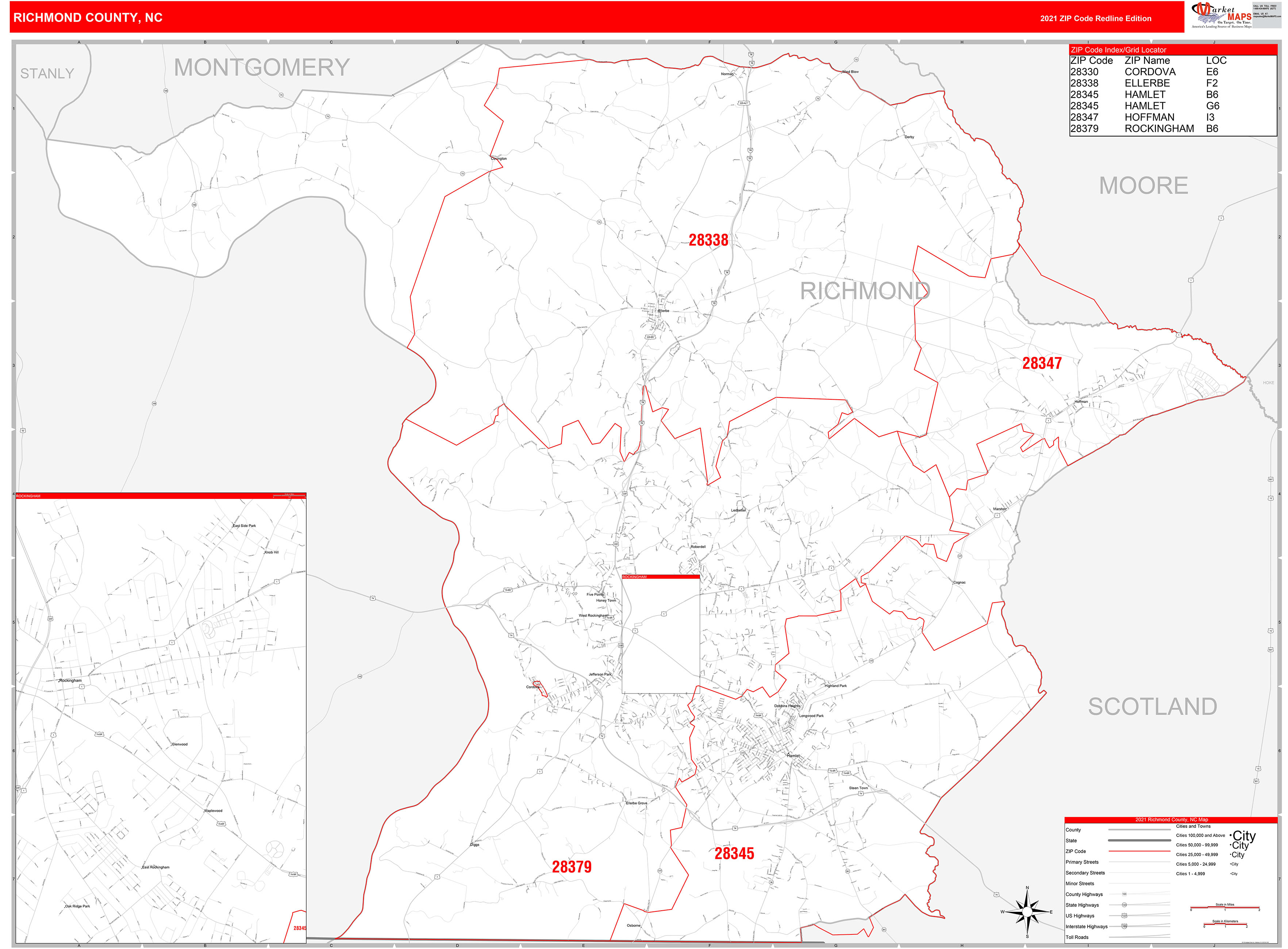 richmond-county-nc-zip-code-wall-map-red-line-style-by-marketmaps