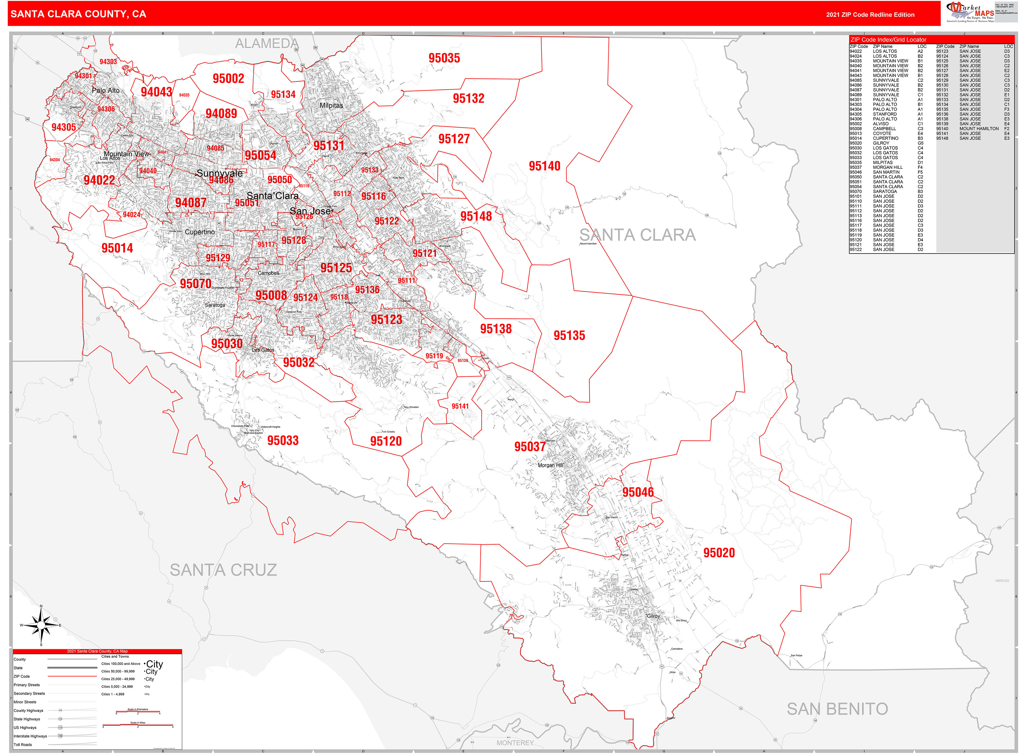 Santa clara zip code map