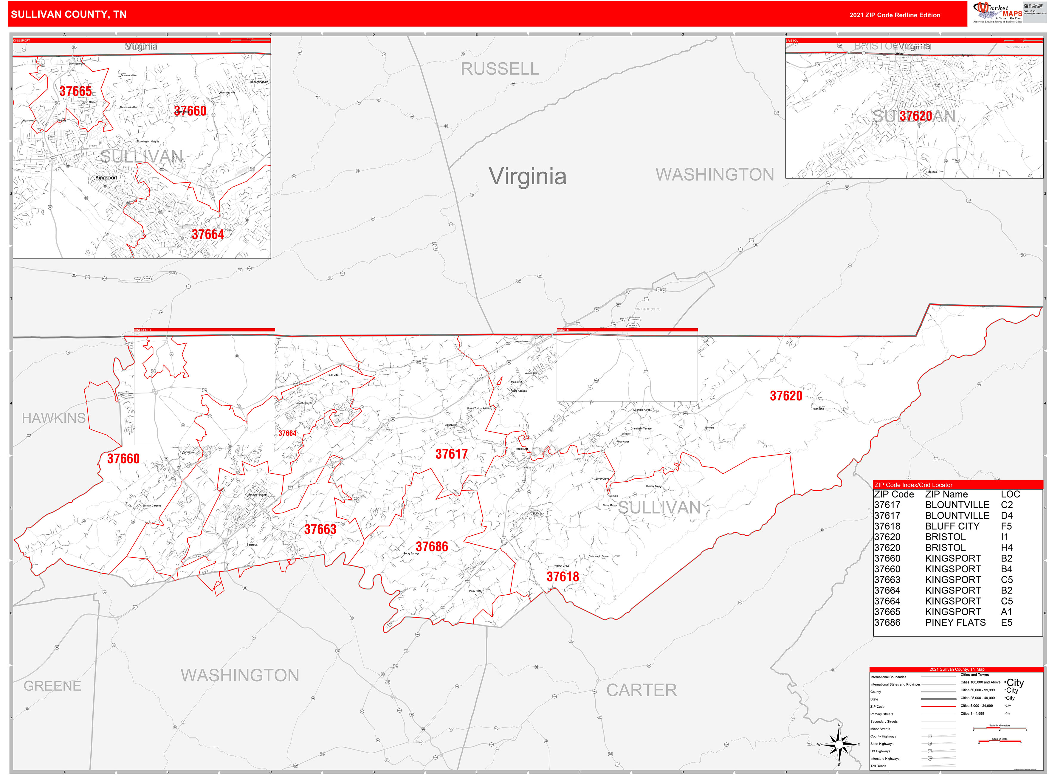 Greene County Tn Zip Code Wall Map Red Line Style By Marketmaps Cc3