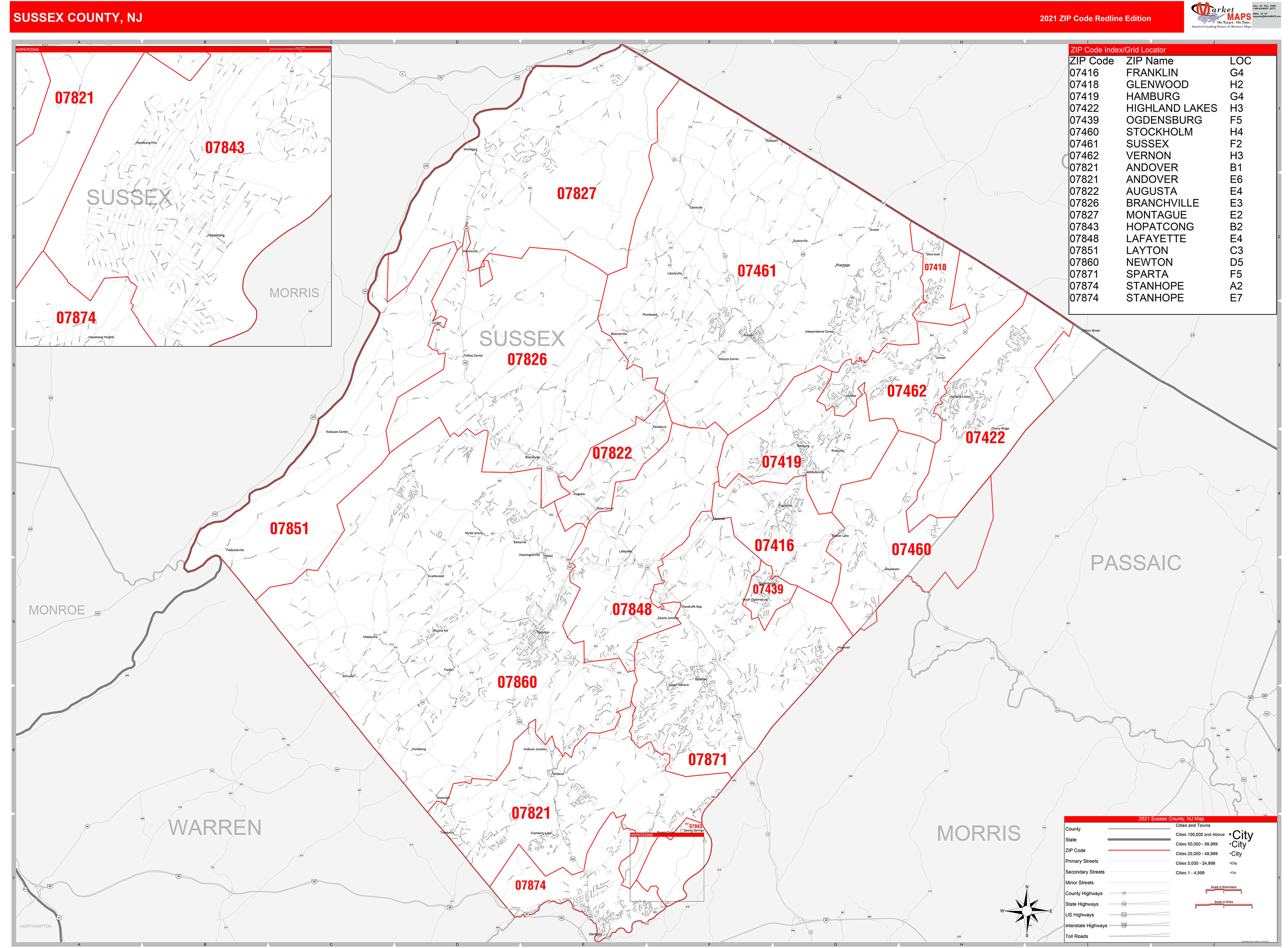 Sussex County Nj Zip Code Wall Map Basic Style By Marketmaps | My XXX ...
