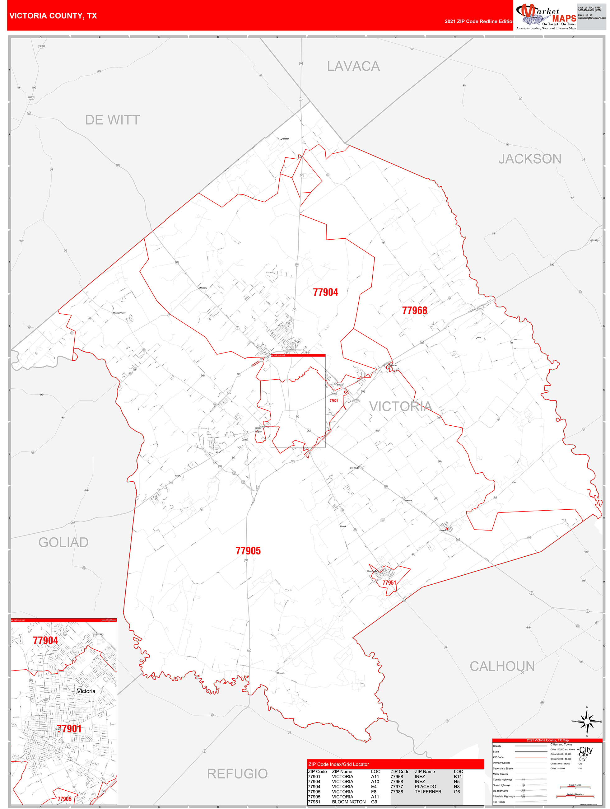Victoria County Tx Zip Code Wall Map Red Line Style By Marketmaps