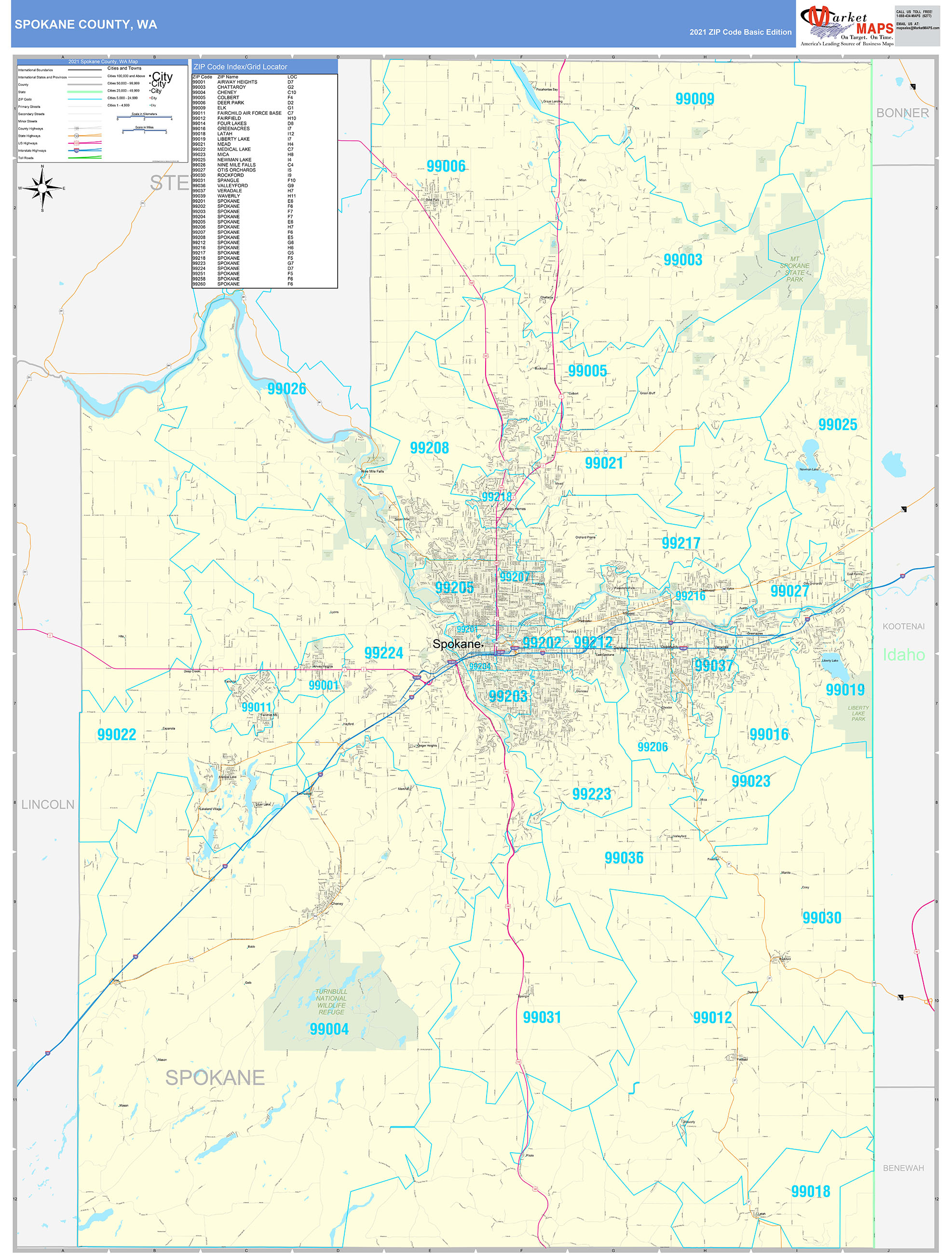 Spokane County Wa Zip Code Wall Map Basic Style By Marketmaps Mapsales