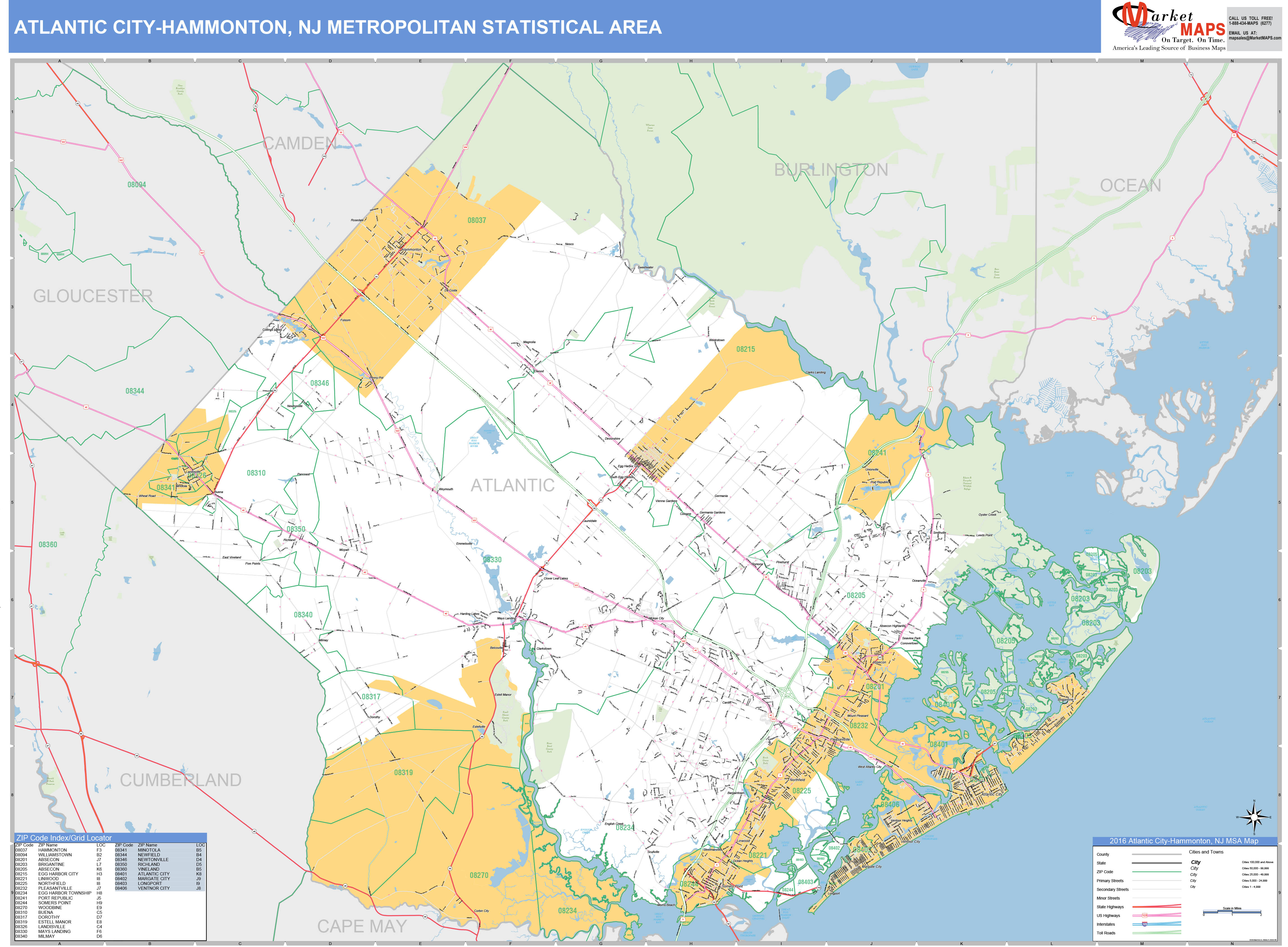 Atlantic CityHammonton, NJ Metro Area Wall Map Basic Style by MarketMAPS