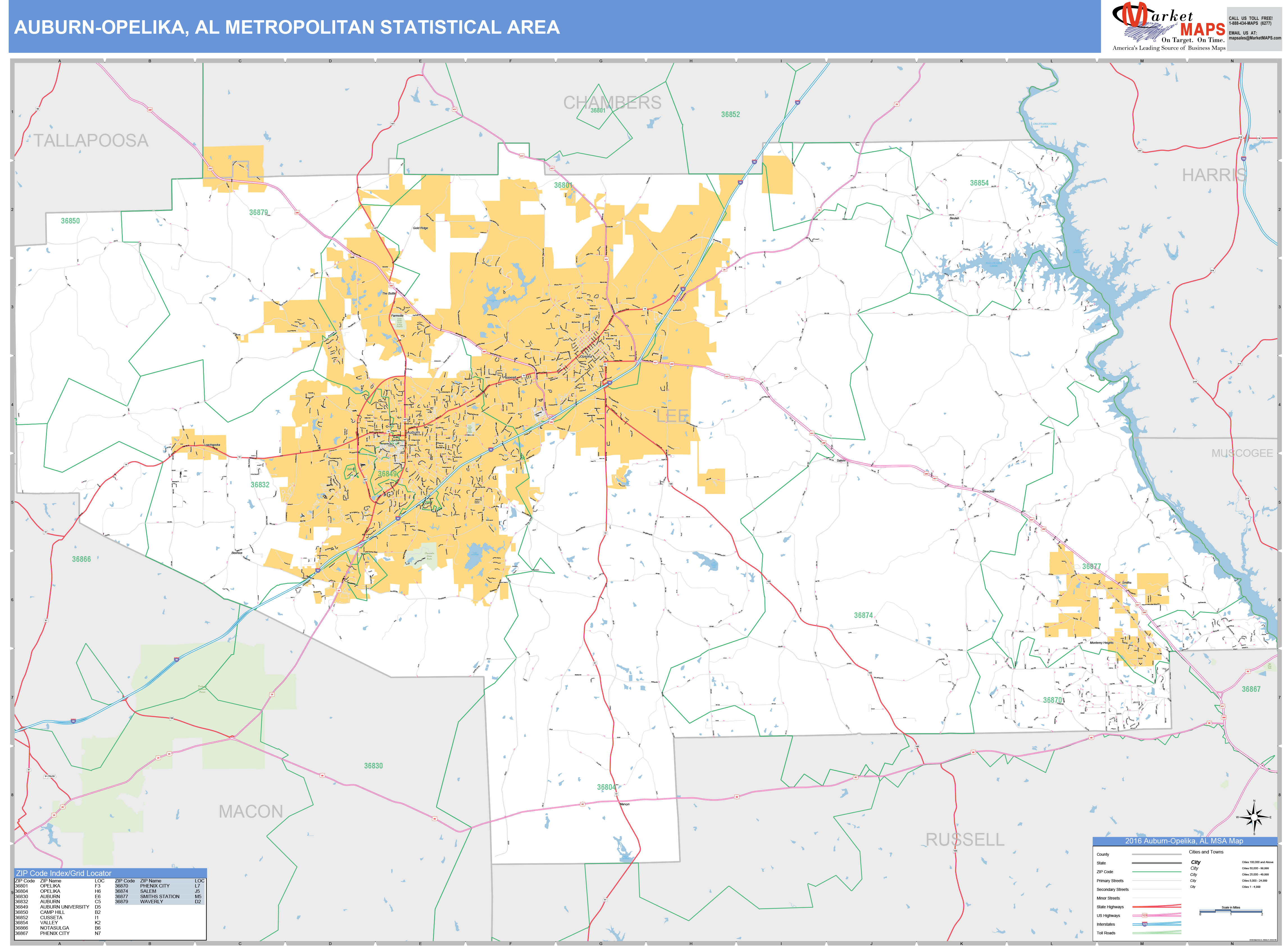 AuburnOpelika, AL Metro Area Wall Map Basic Style by MarketMAPS MapSales