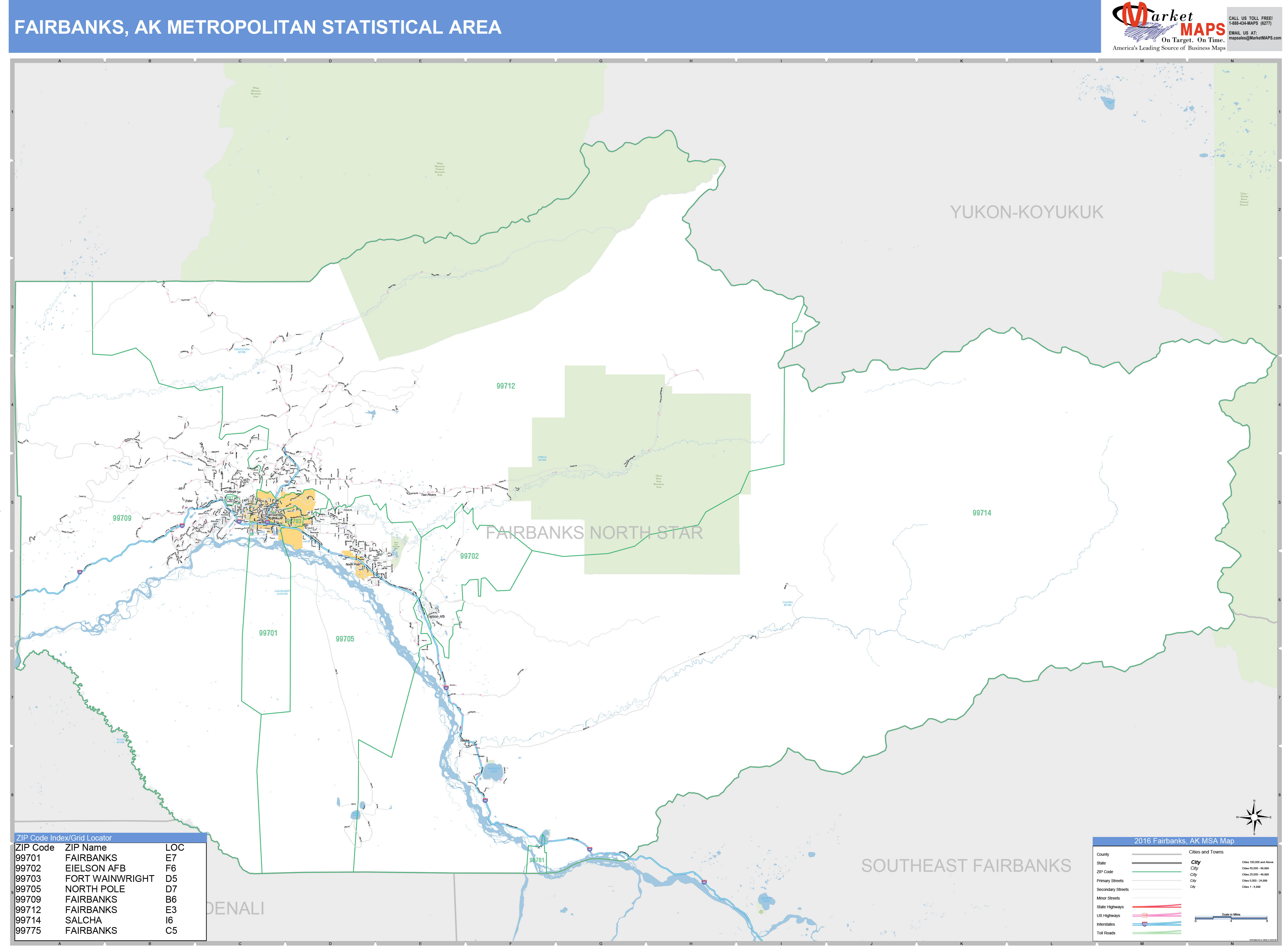 Fairbanks, AK Metro Area Wall Map Basic Style by MarketMAPS MapSales