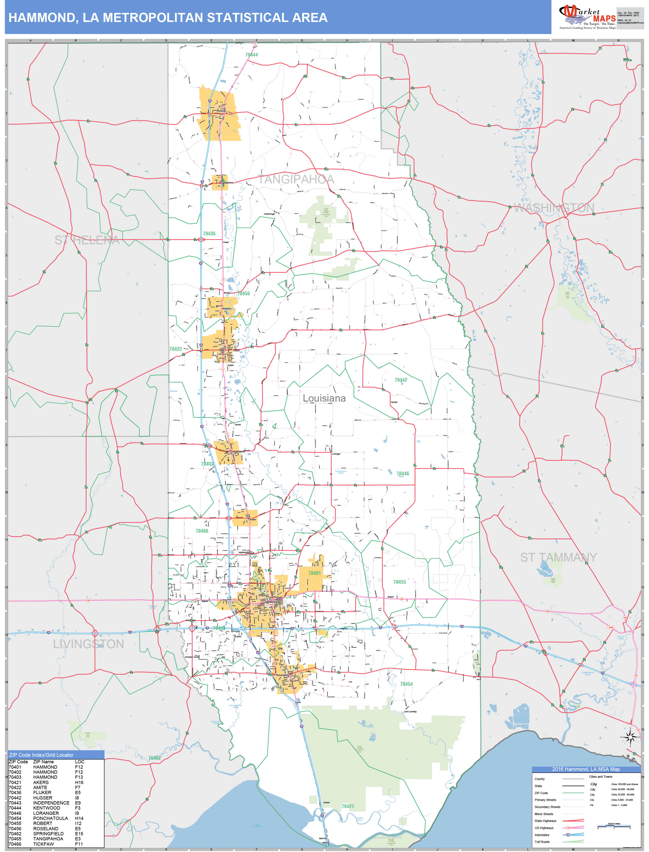 Hammond La Metro Area Wall Map Premium Style By Marke vrogue.co