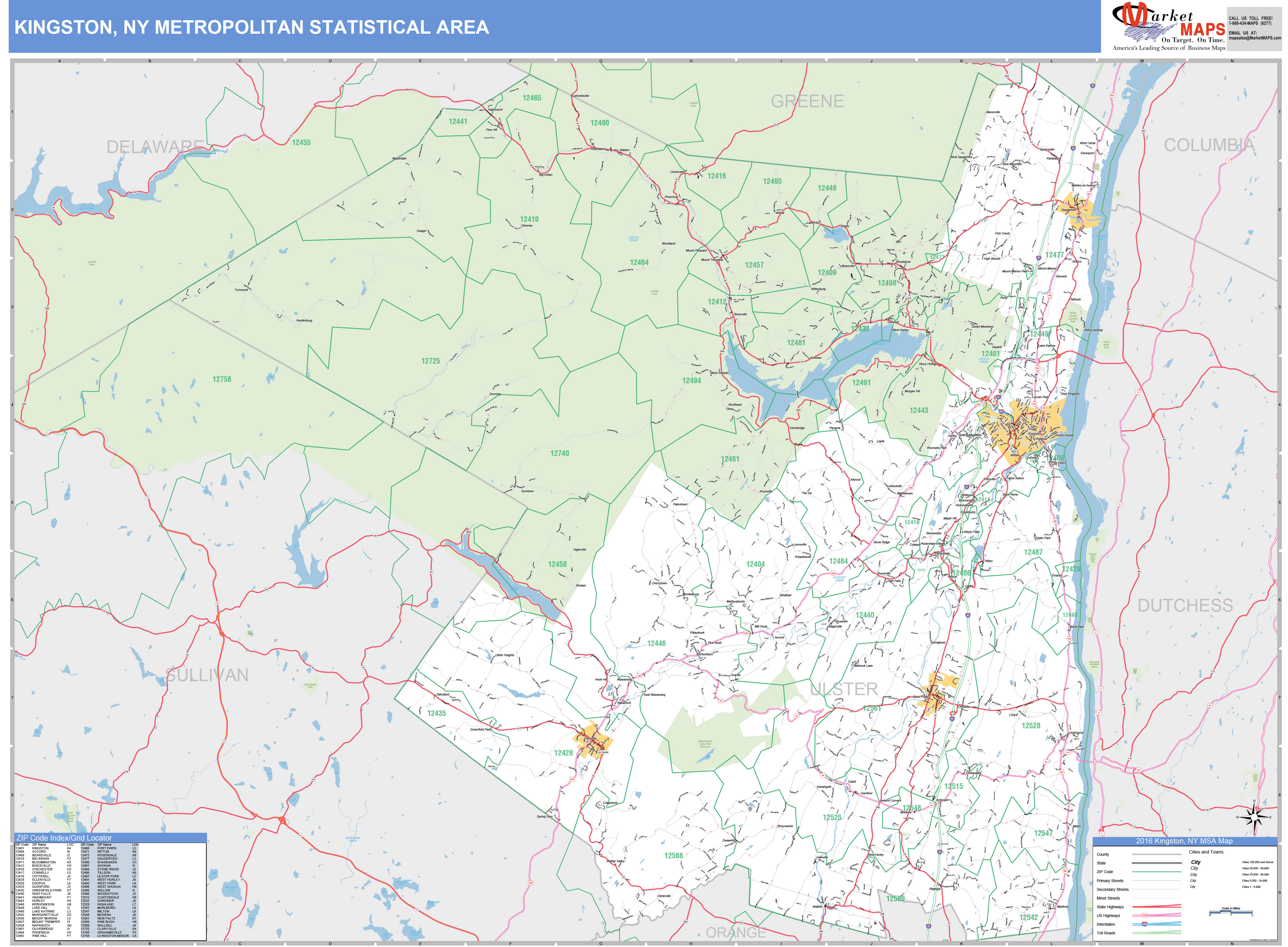 Kingston, NY Metro Area Wall Map Basic Style by MarketMAPS MapSales
