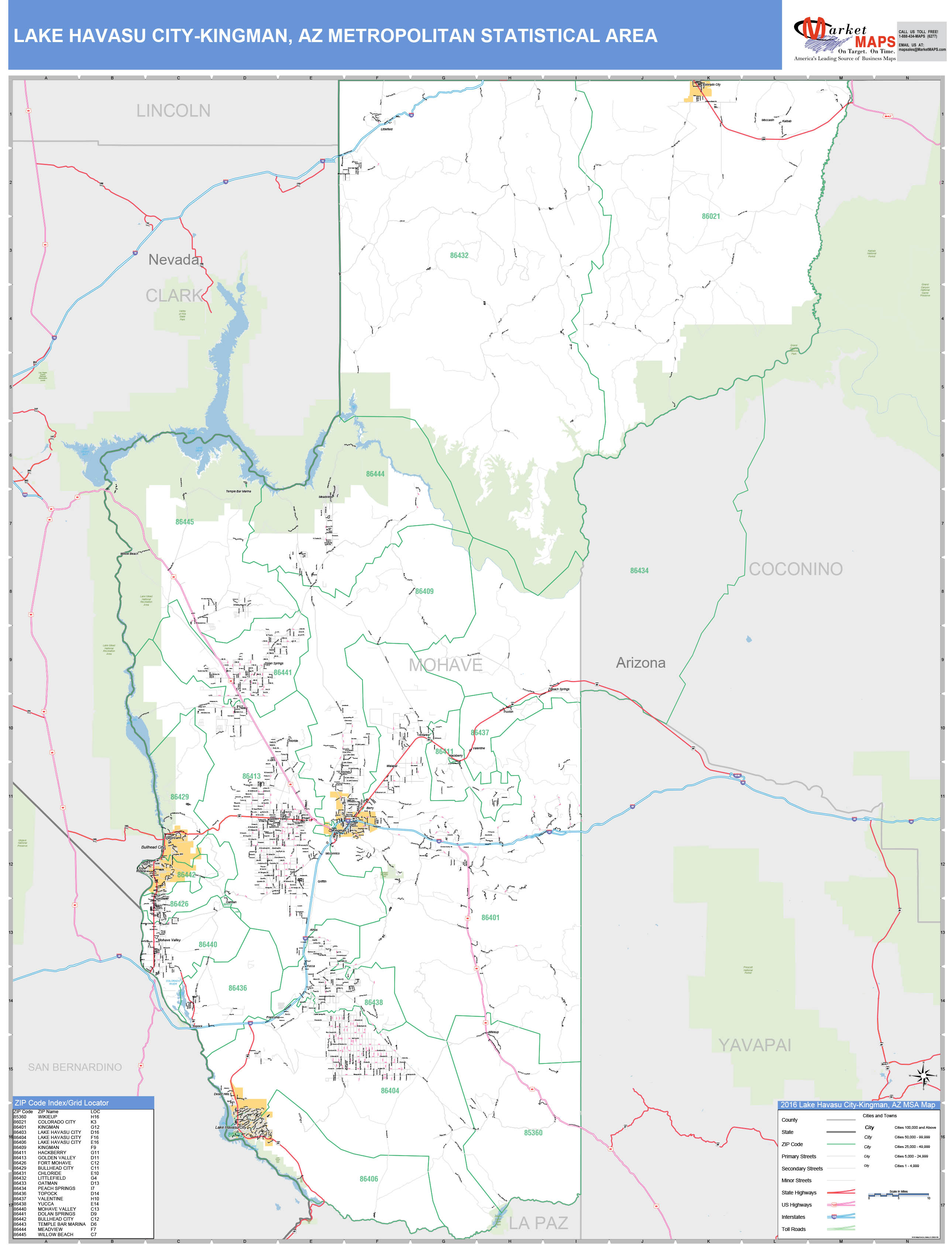 Lake Havasu CityKingman, AZ Metro Area Wall Map Basic Style by MarketMAPS