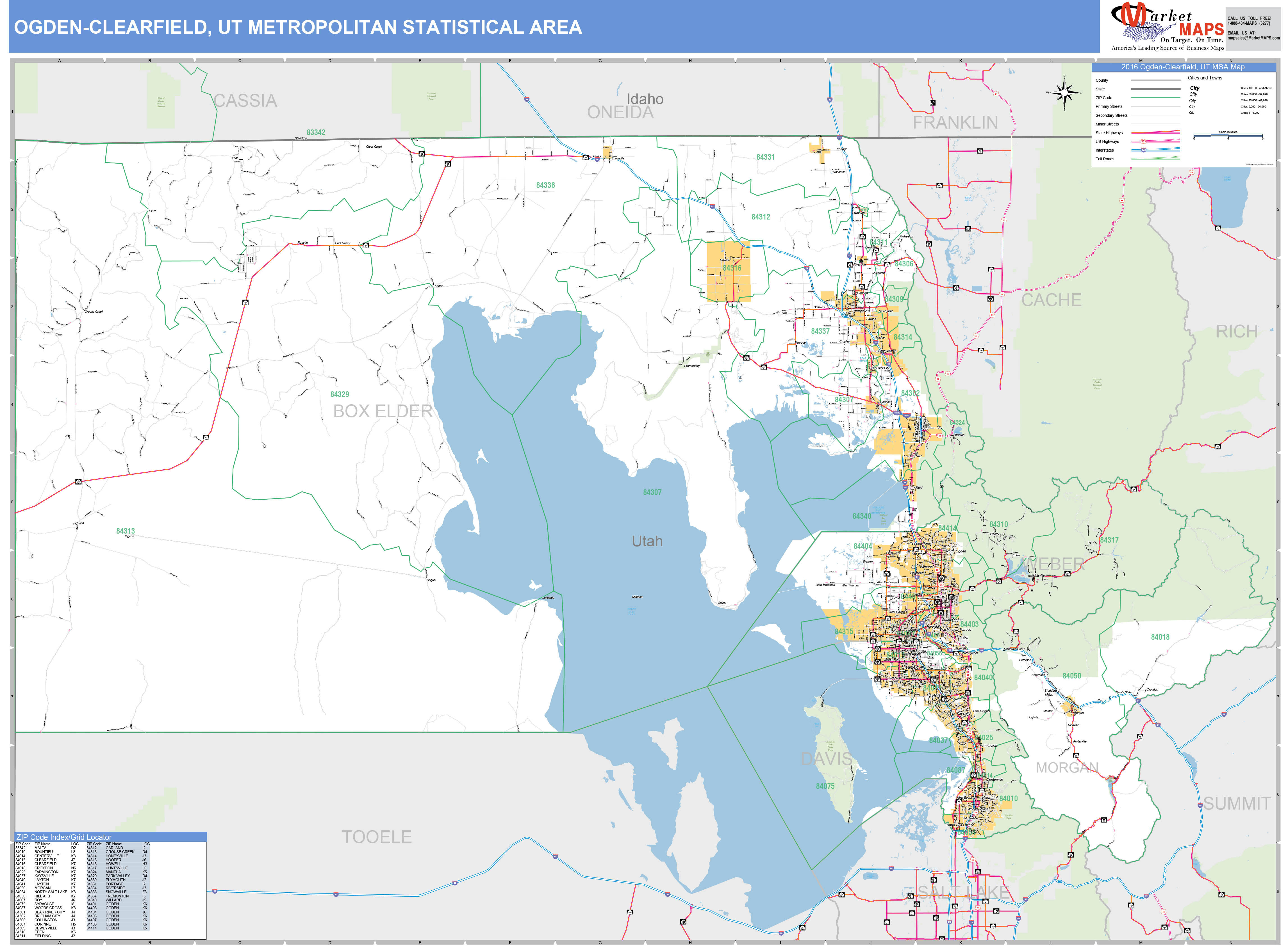 OgdenClearfield, UT Metro Area Wall Map Basic Style by MarketMAPS
