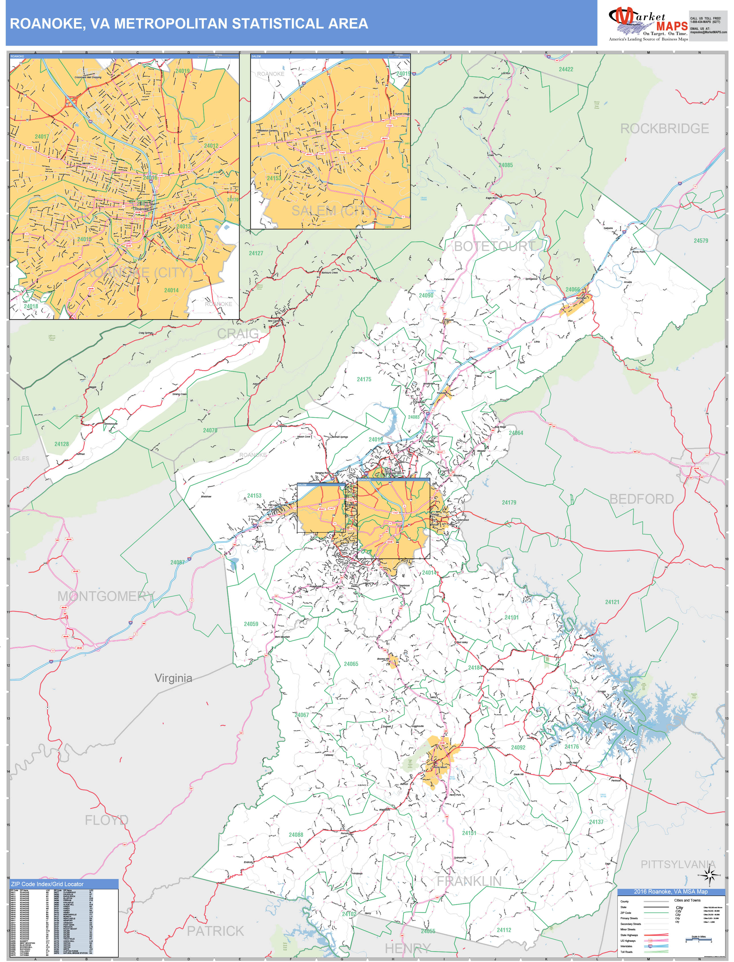 roanoke-va-metro-area-wall-map-basic-style-by-marketmaps