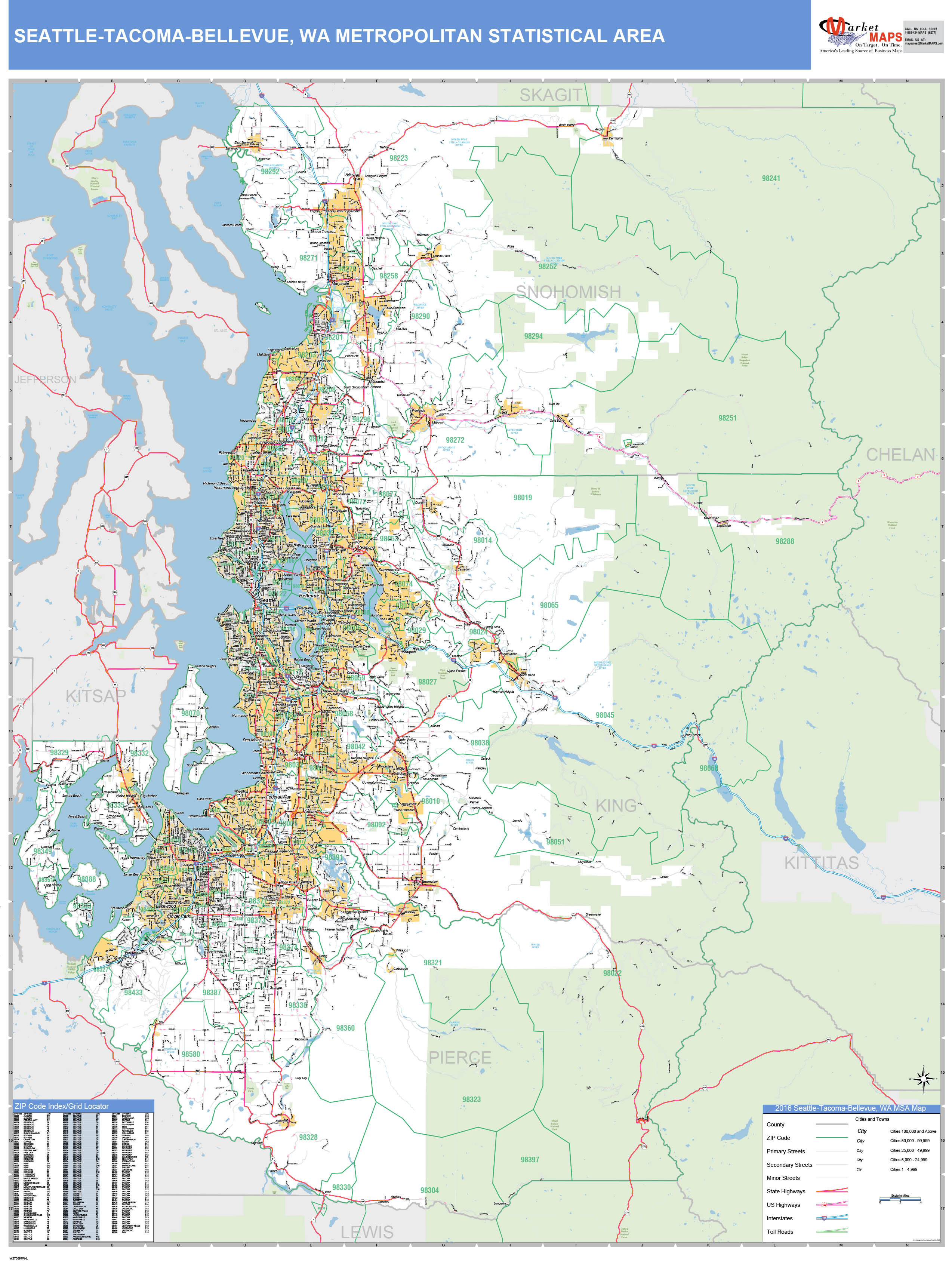 Seattle Washington Wall Map Color Cast Style By Marketmaps | Images and