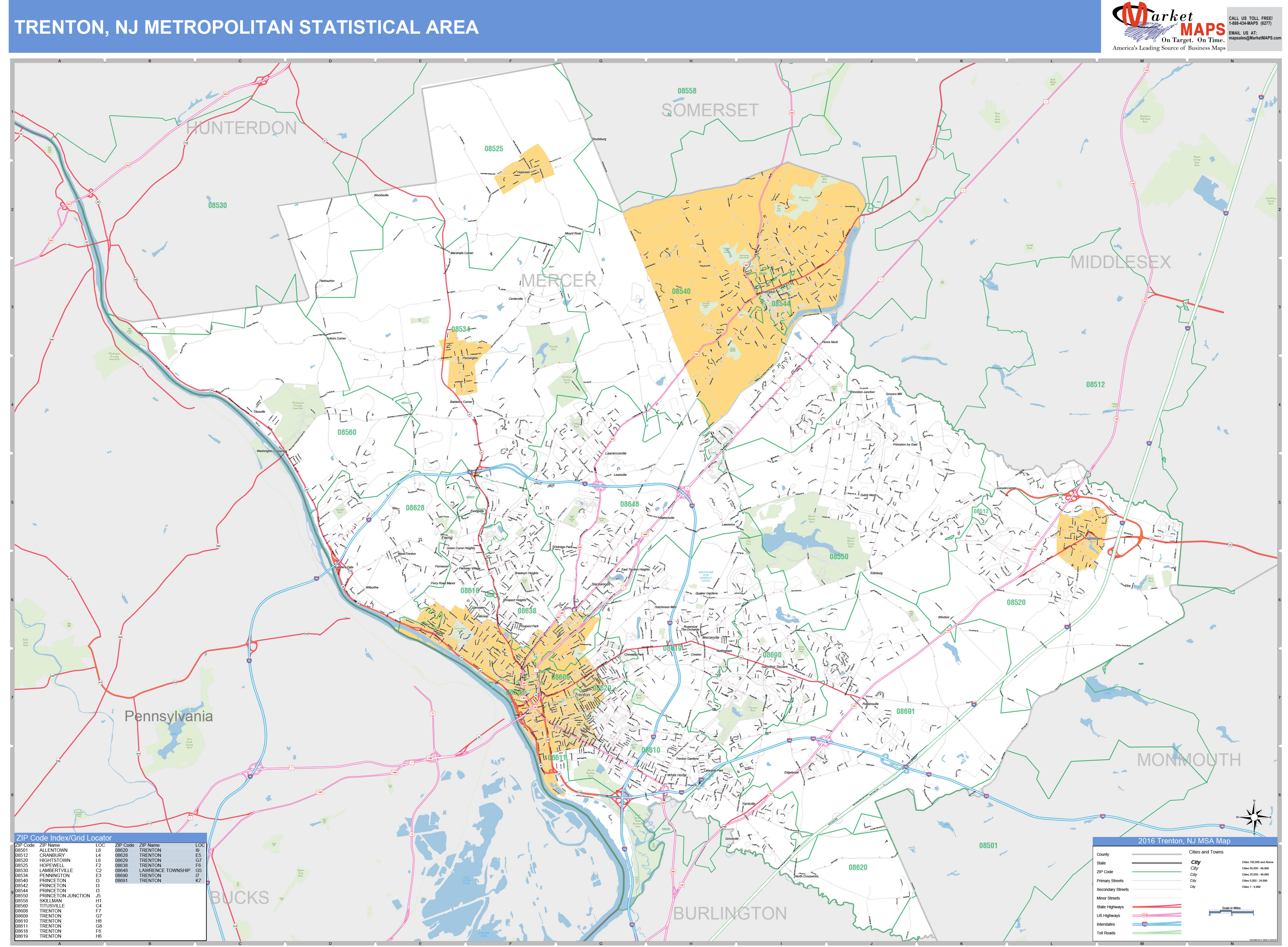Trenton NJ Metro Area Wall Map Basic Style By MarketMAPS MapSales Trenton NJ 