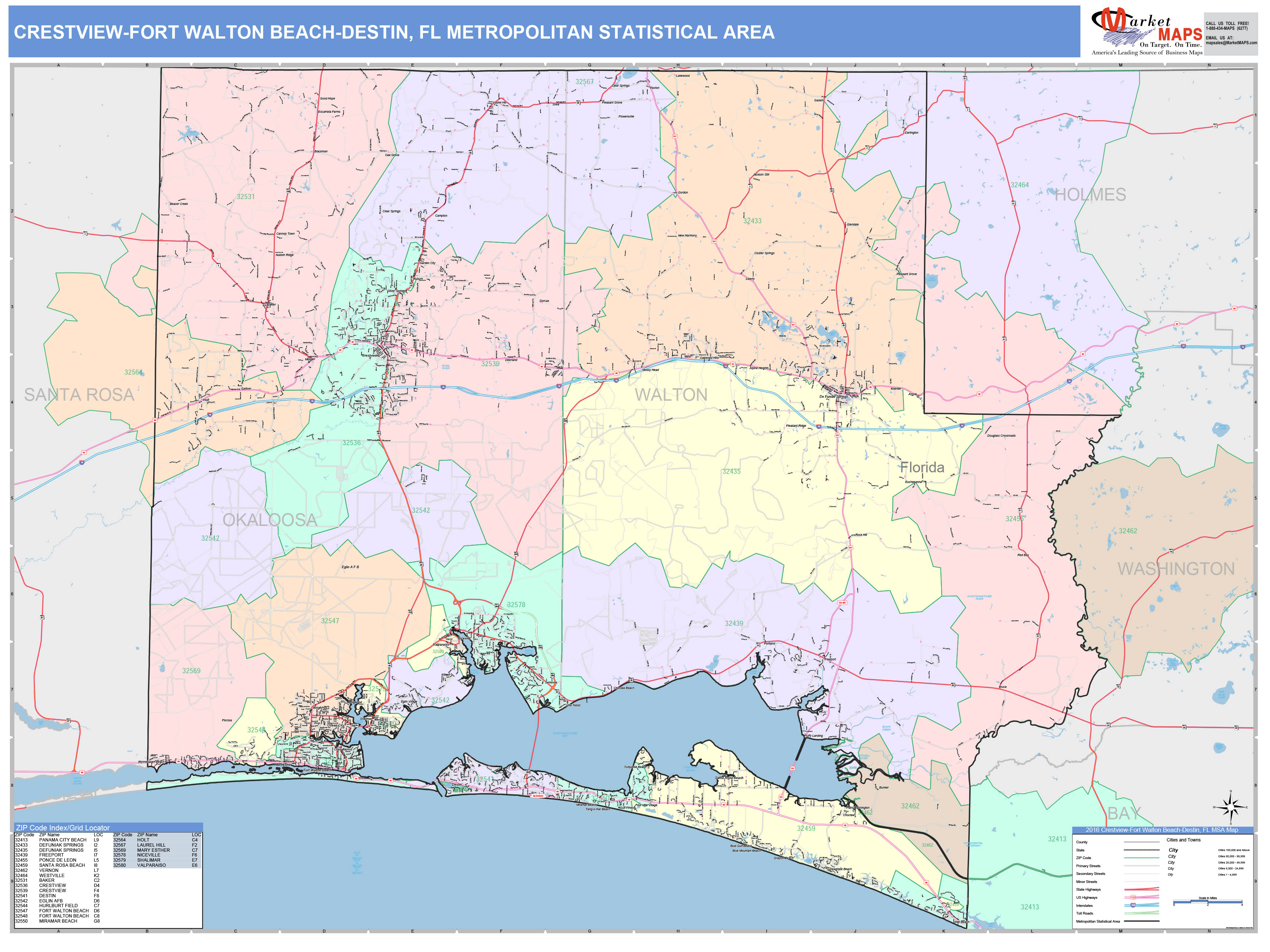 CrestviewFort Walton BeachDestin, FL Metro Area Wall Map Color Cast