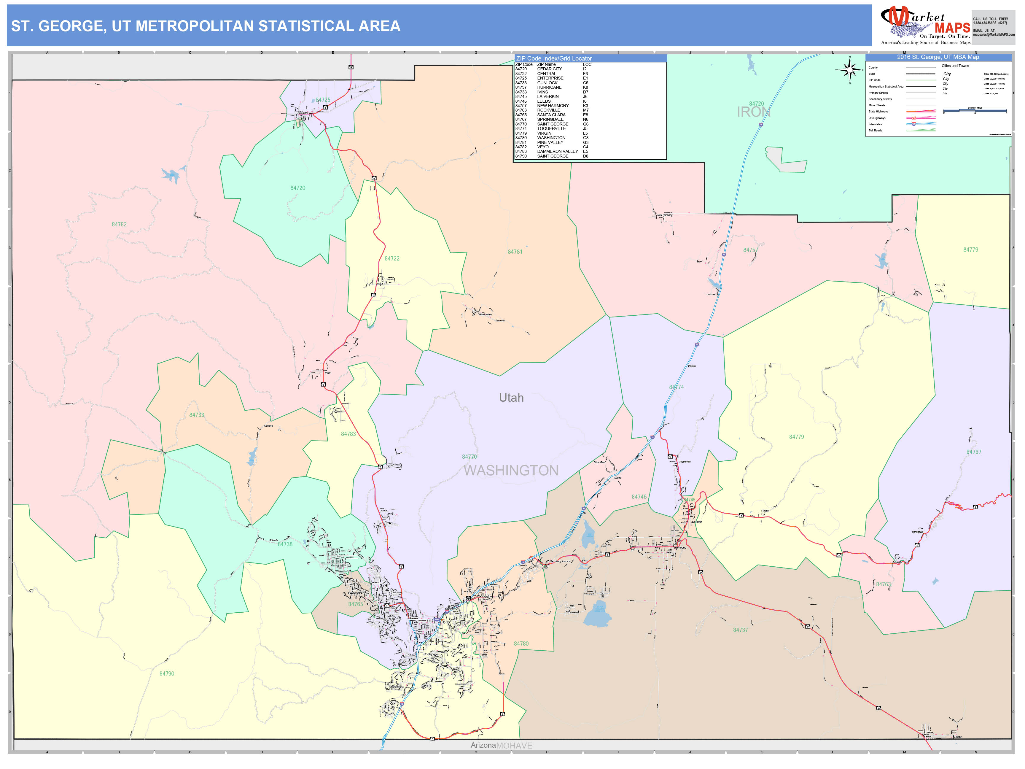 St. UT Metro Area Wall Map Color Cast Style by MarketMAPS