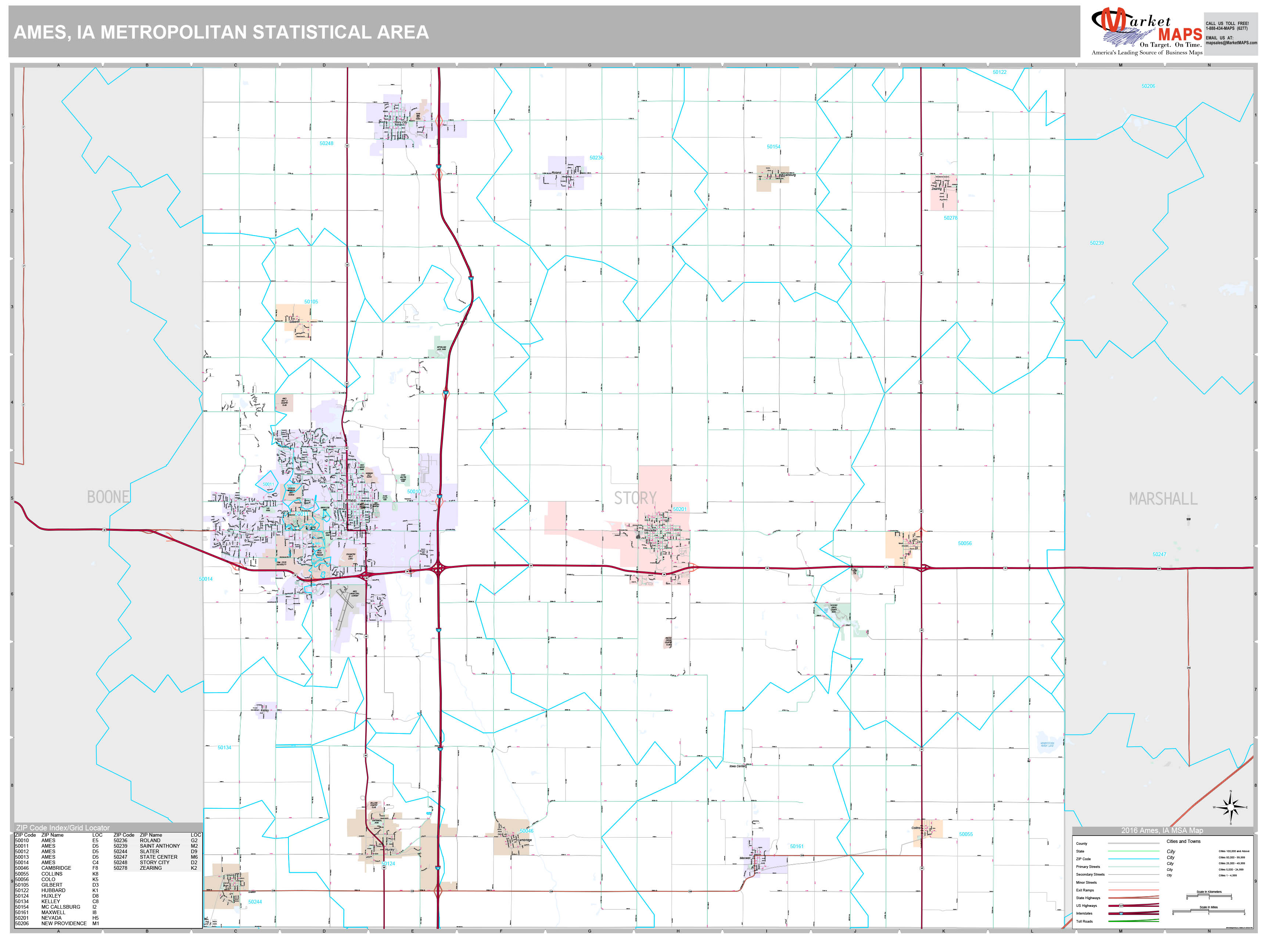 Ames, IA Metro Area Wall Map Premium Style by MarketMAPS