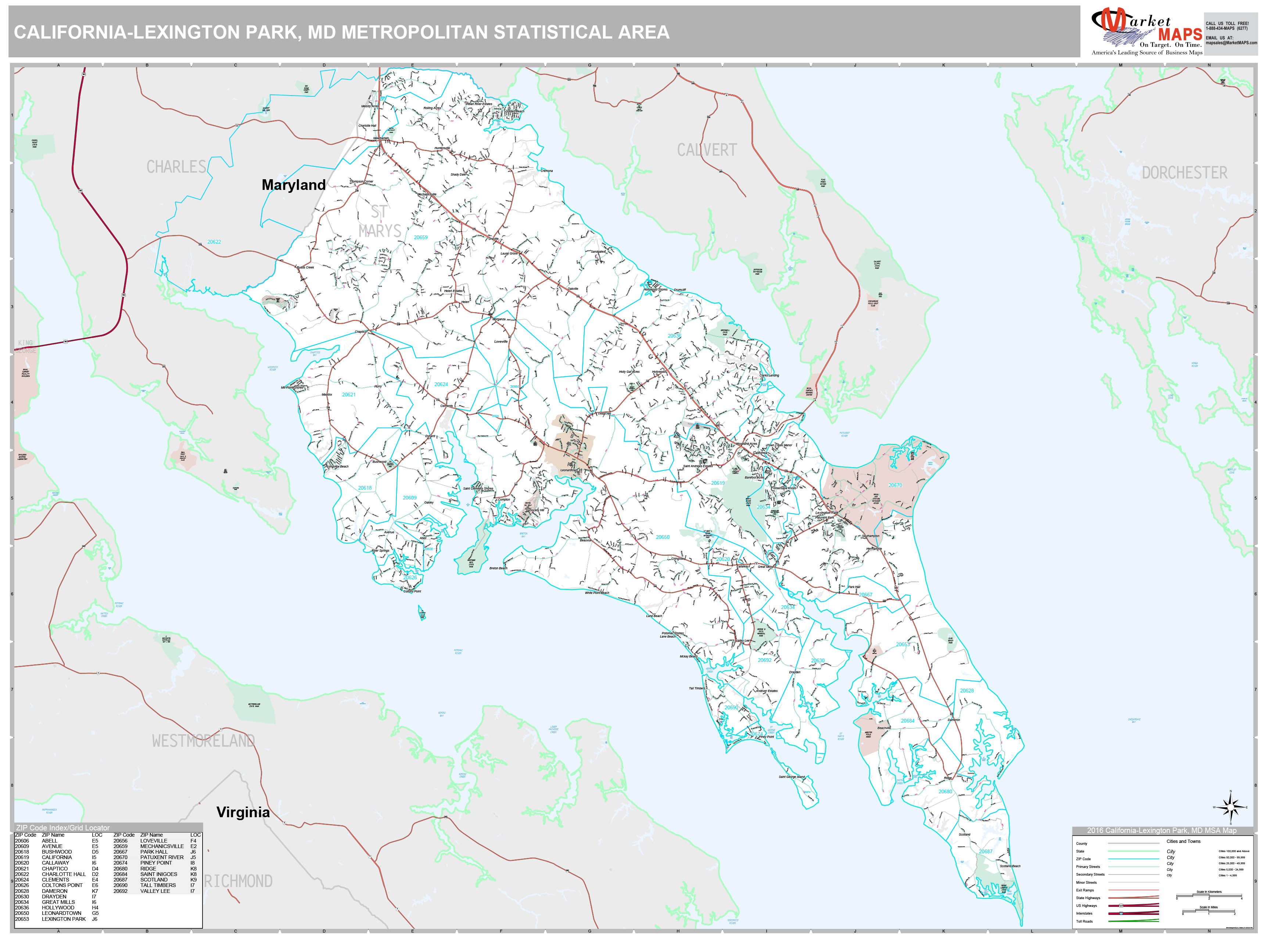 CaliforniaLexington Park, MD Metro Area Wall Map Premium Style by