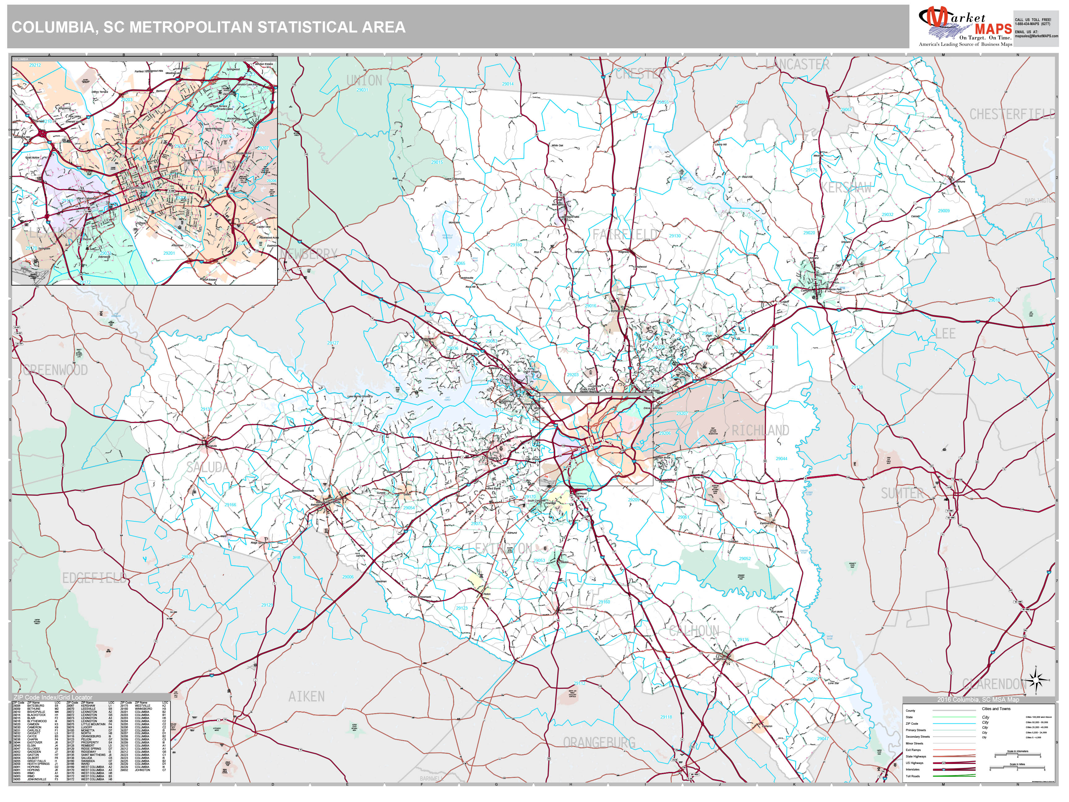 Columbia Sc Metro Area Wall Map Premium Style By Marketmaps