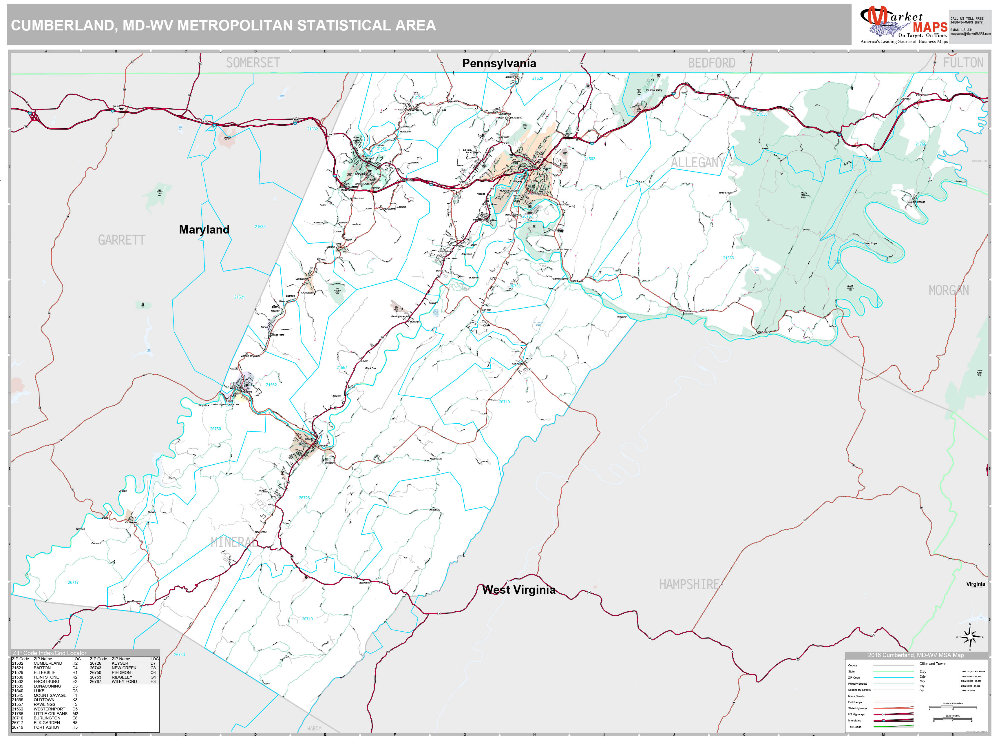 Cumberland Md Metro Area Wall Map Premium Style By Marketmaps Mapsales