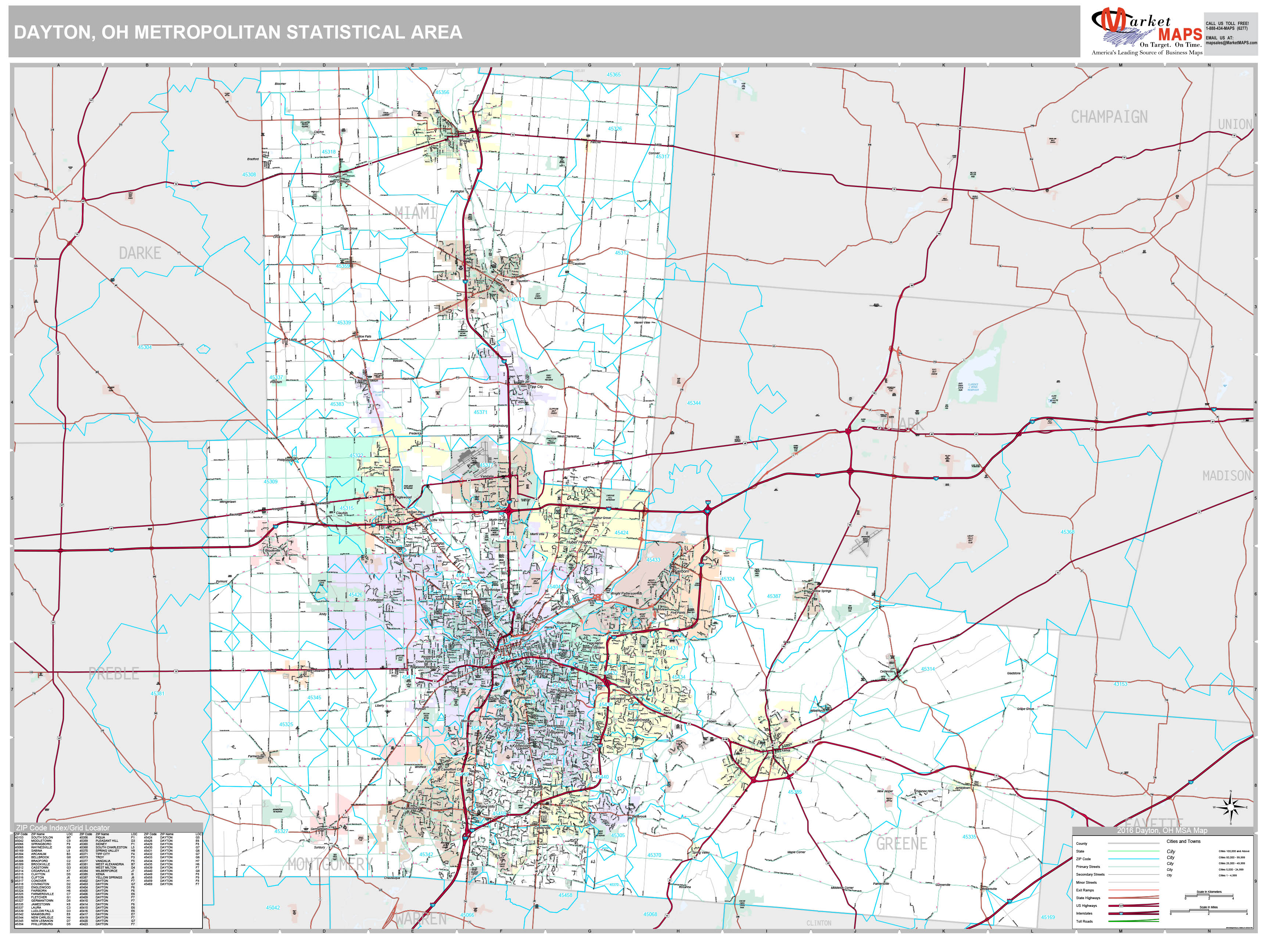 Dayton, OH Metro Area Wall Map Premium Style by MarketMAPS MapSales
