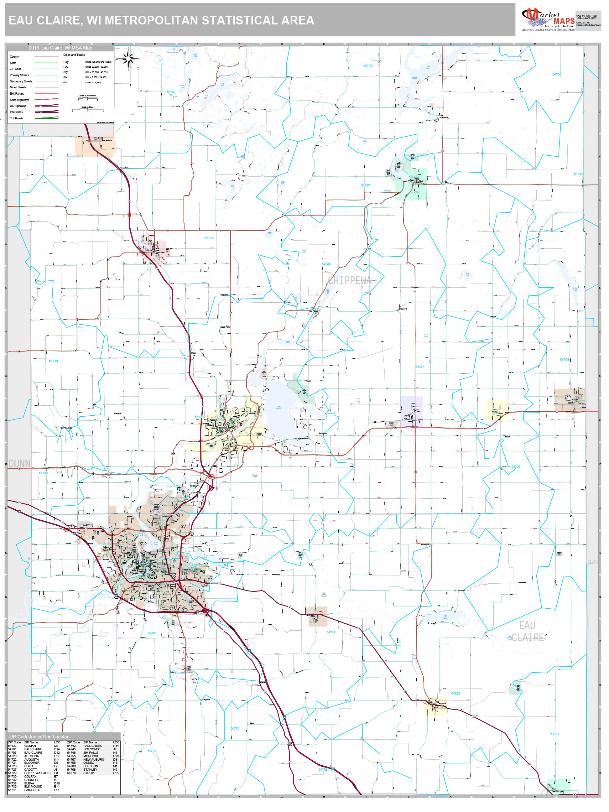 Eau Claire, WI Metro Area Wall Map Premium Style by MarketMAPS