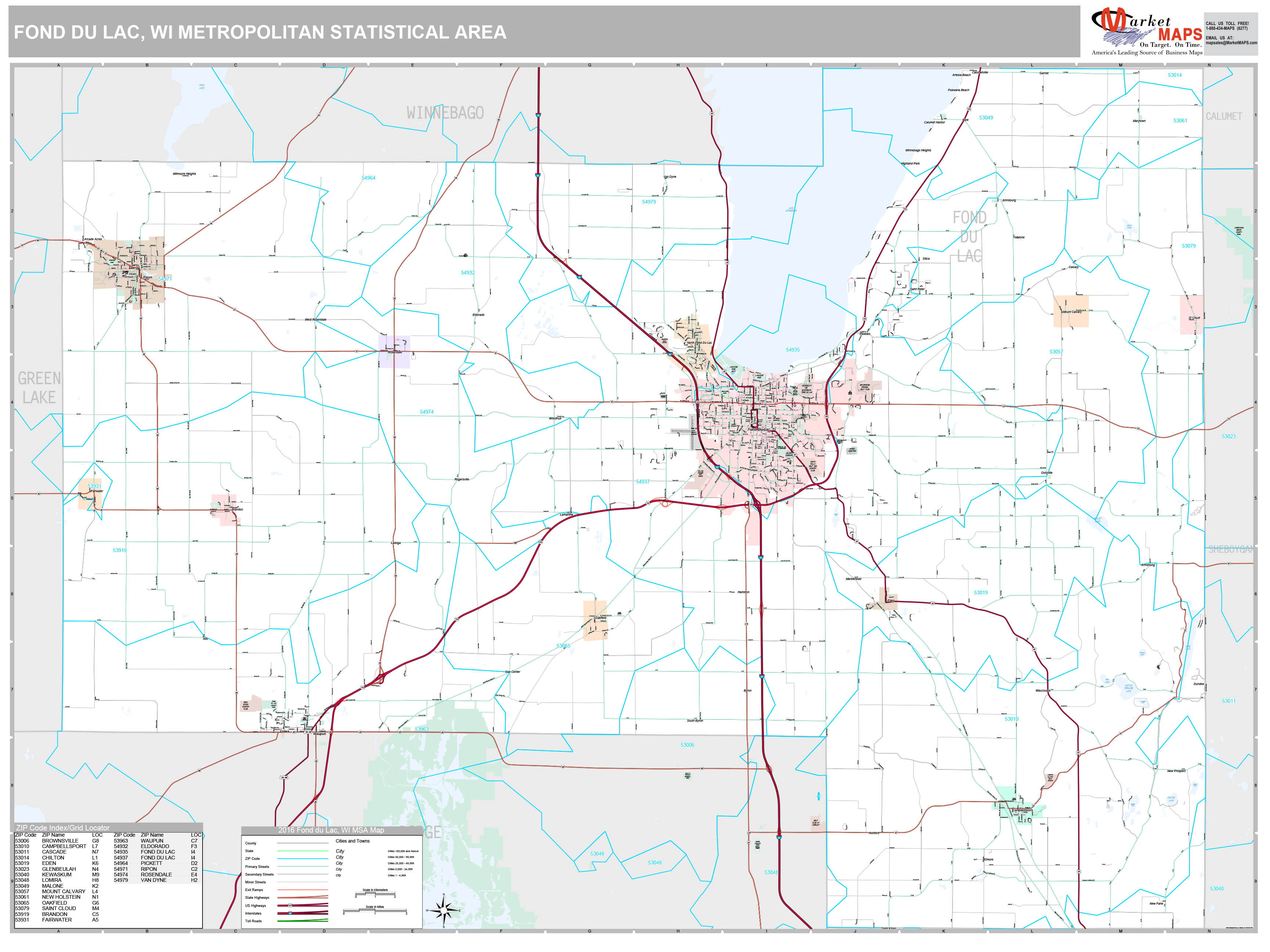 Fond du Lac, WI Metro Area Wall Map Premium Style by MarketMAPS