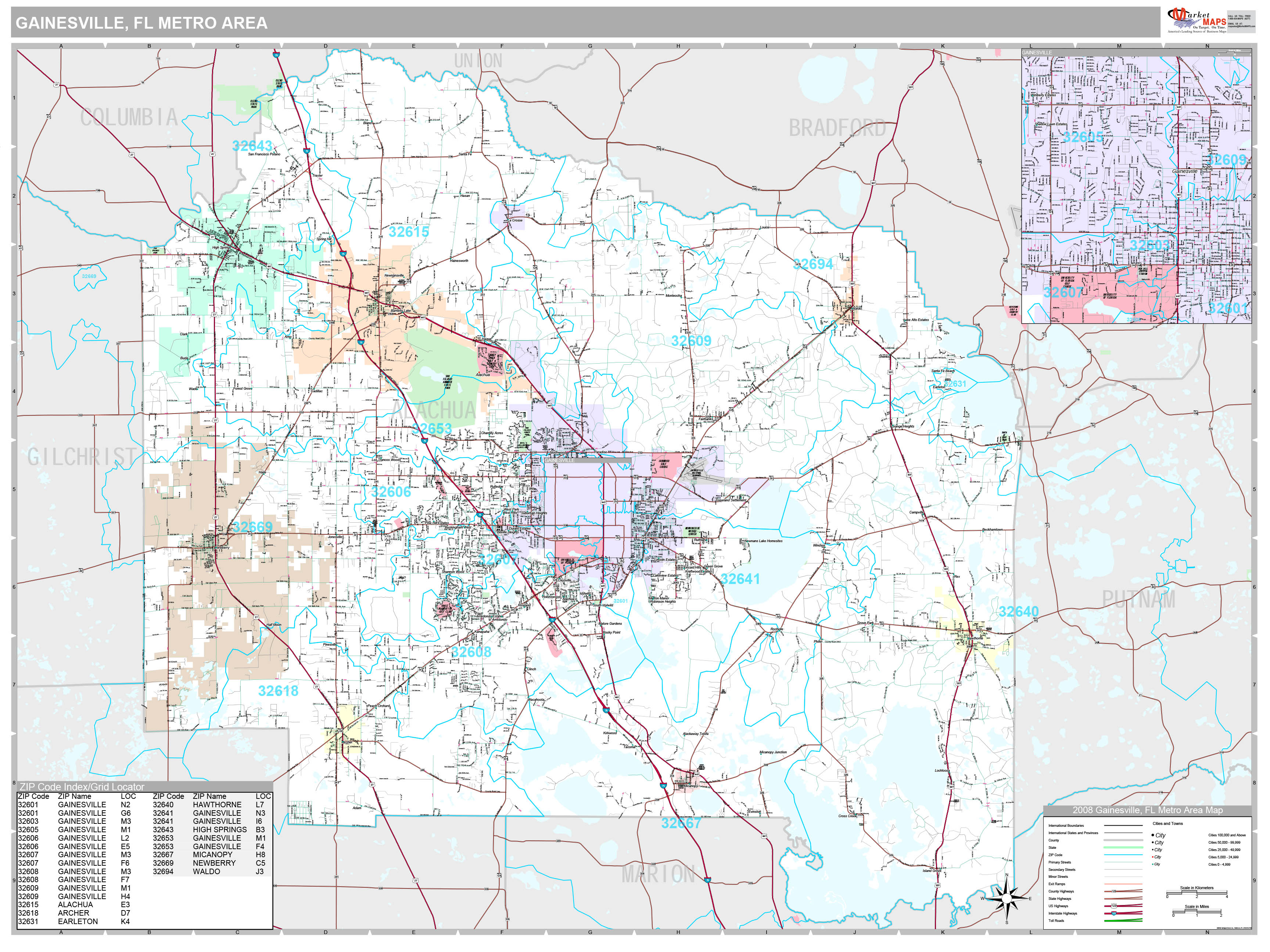 Gainesville, FL Metro Area Wall Map Premium Style by MarketMAPS - MapSales