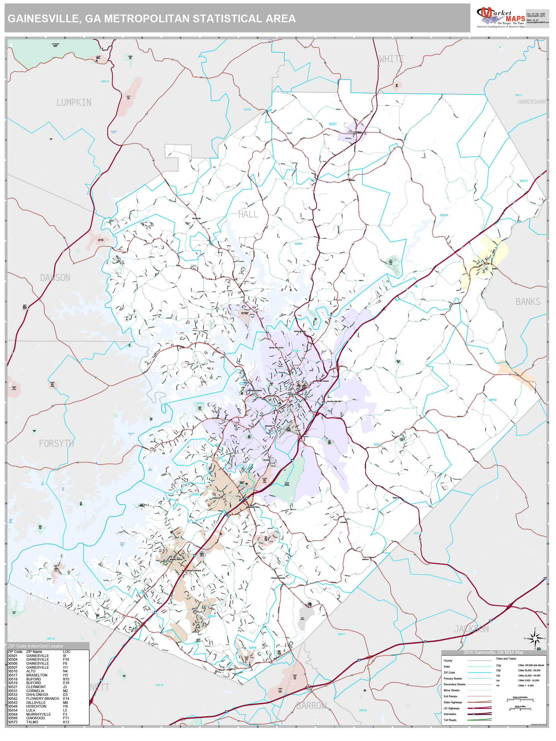 Gainesville, GA Metro Area Wall Map Premium Style by MarketMAPS