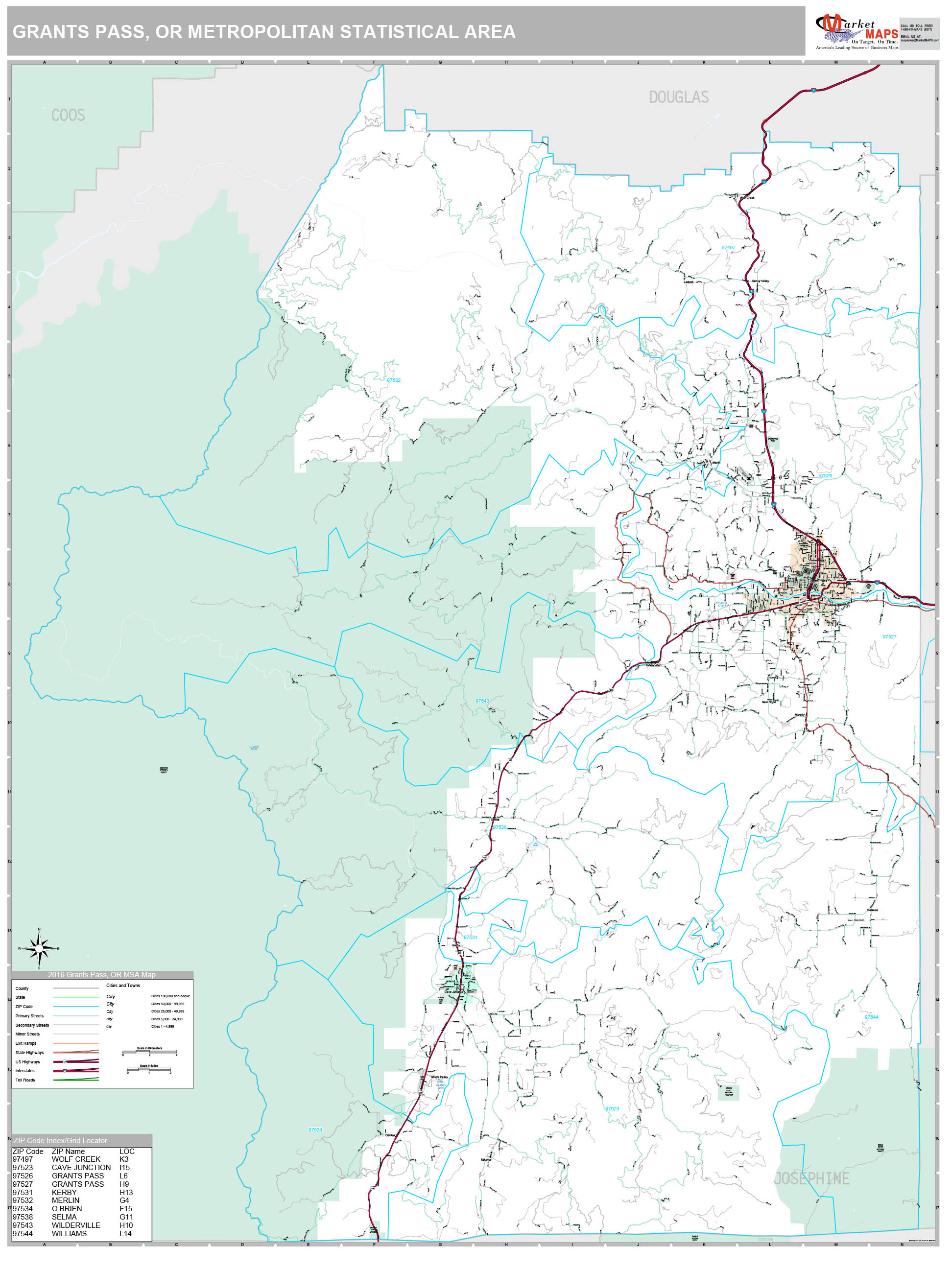 Grants Pass, OR Metro Area Wall Map Premium Style by MarketMAPS