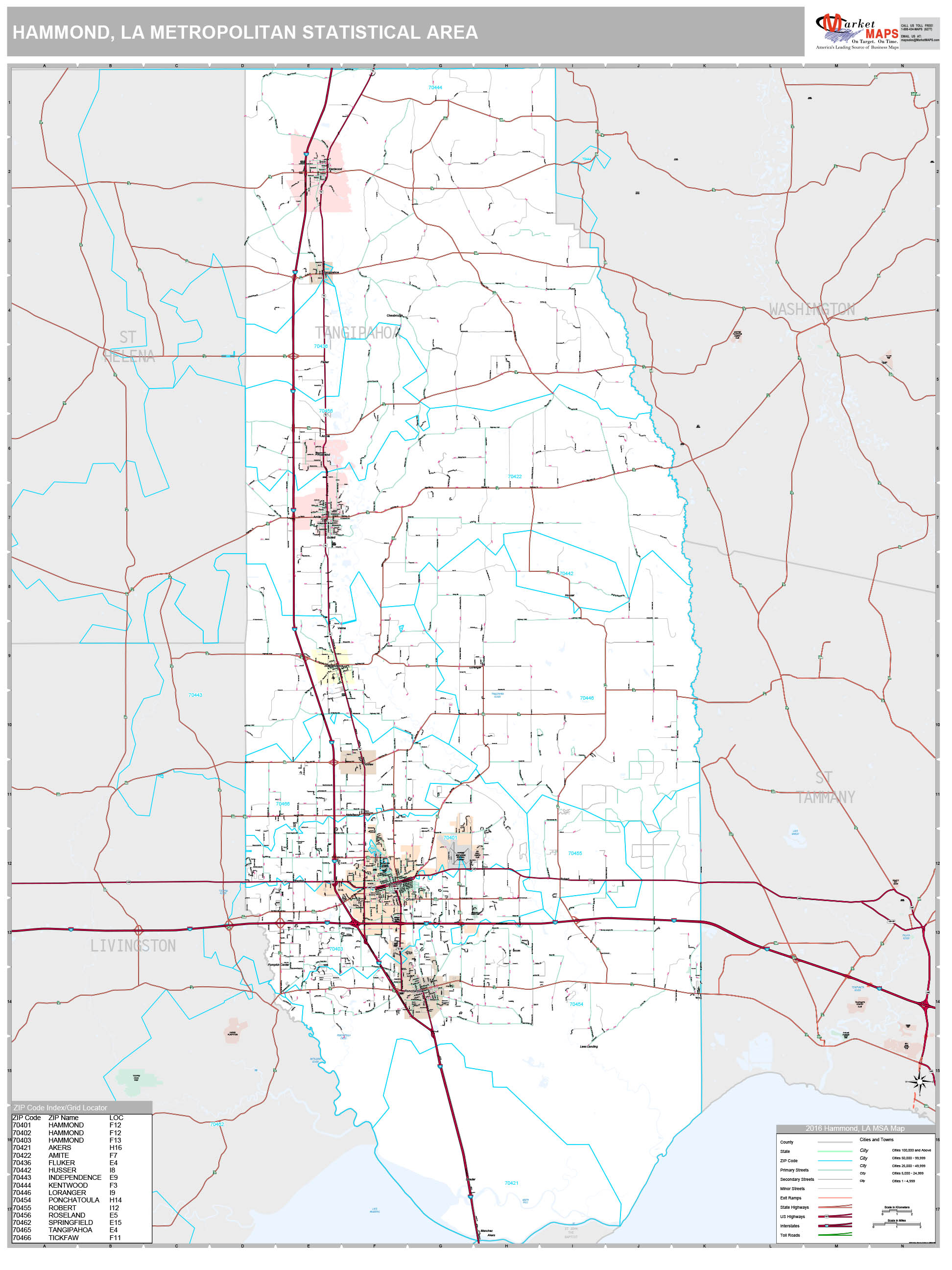 Hammond, LA Metro Area Wall Map Premium Style by MarketMAPS